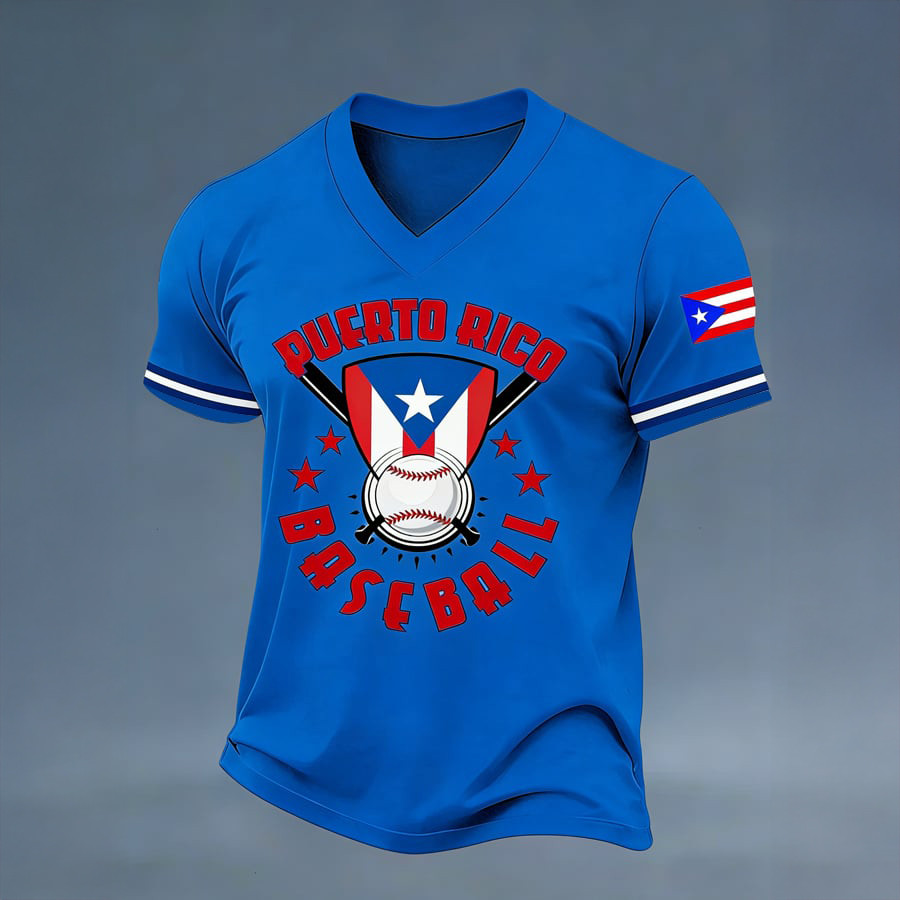 Puerto Rico Baseball V-Neck Shirt Proud Boricua Baseball Clothes World Baseball Classic Merch