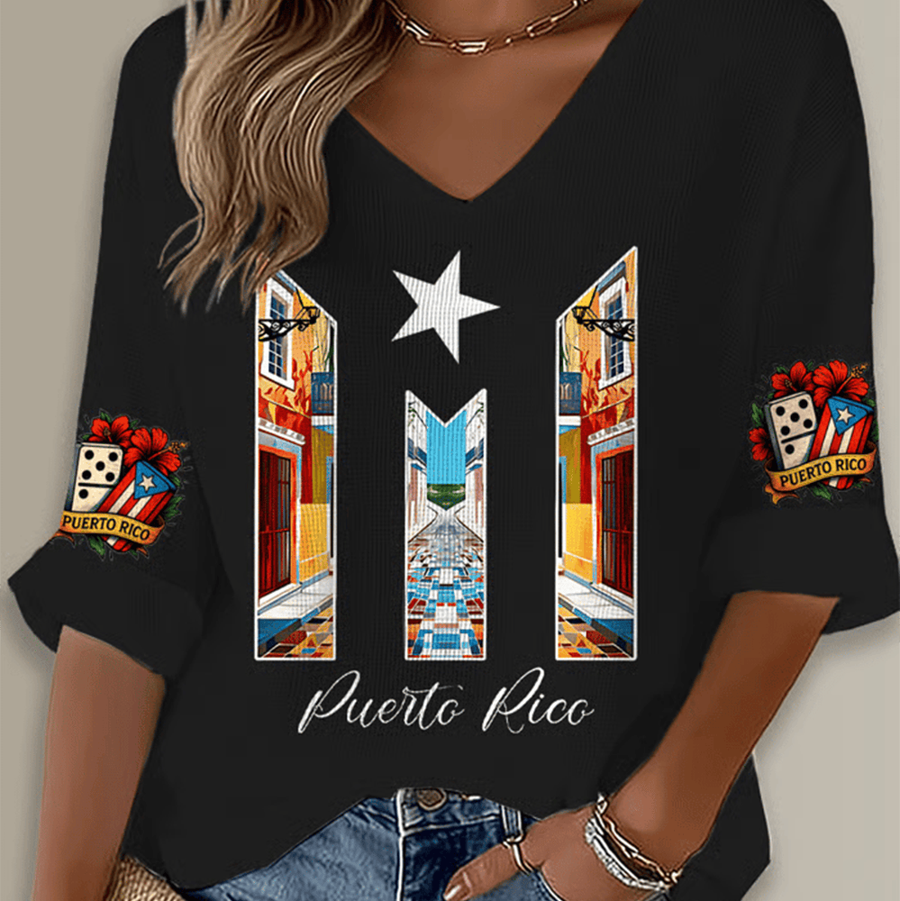 Puerto Rico Boricua Bad Bunny V-Neck Long Sleeve Shirt Bad Bunny Halftime Show Merchandise