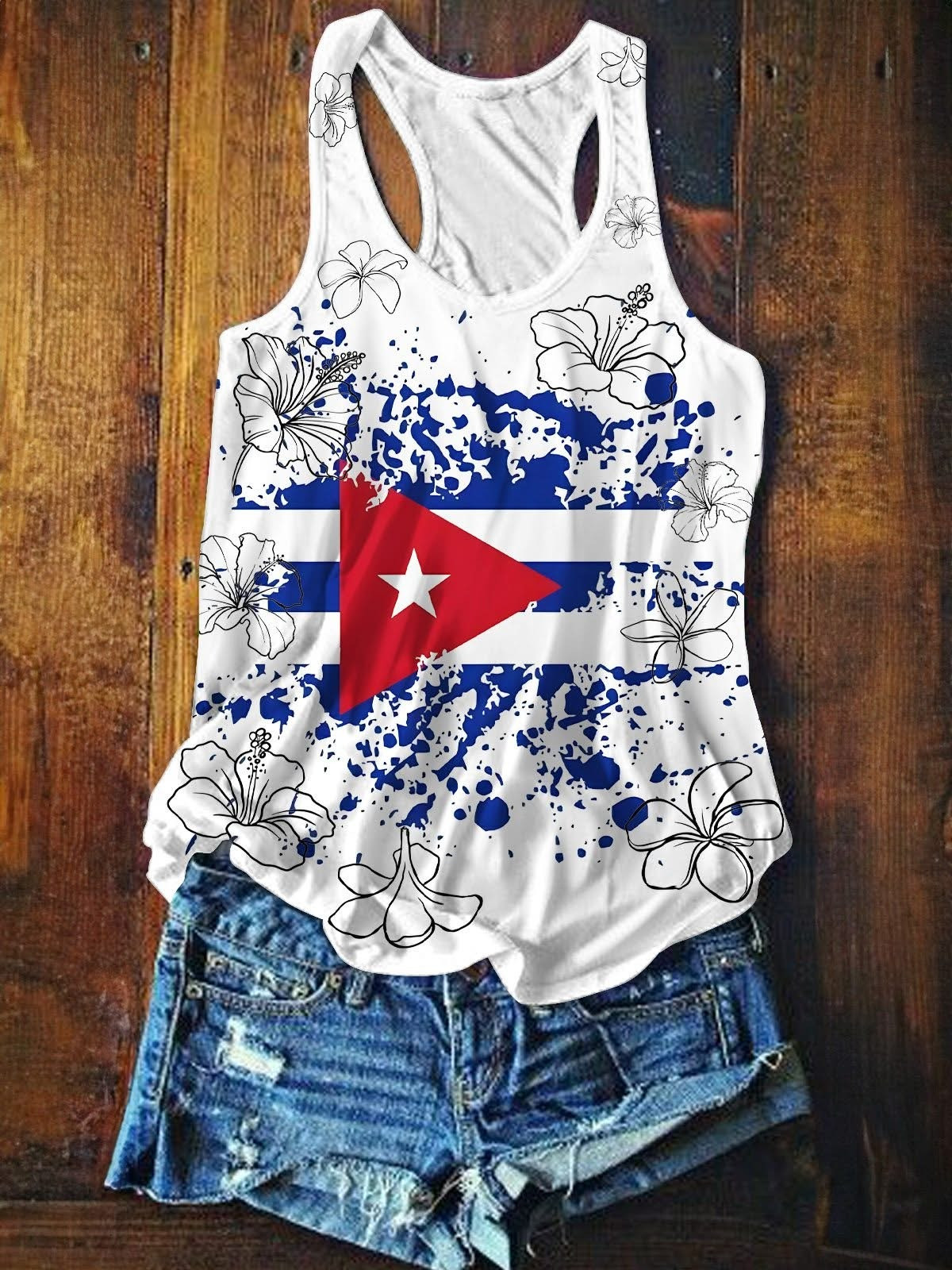 Puerto Rico Flower Womens Tank Top Shirt Themed Puerto Rican Gifts For Her