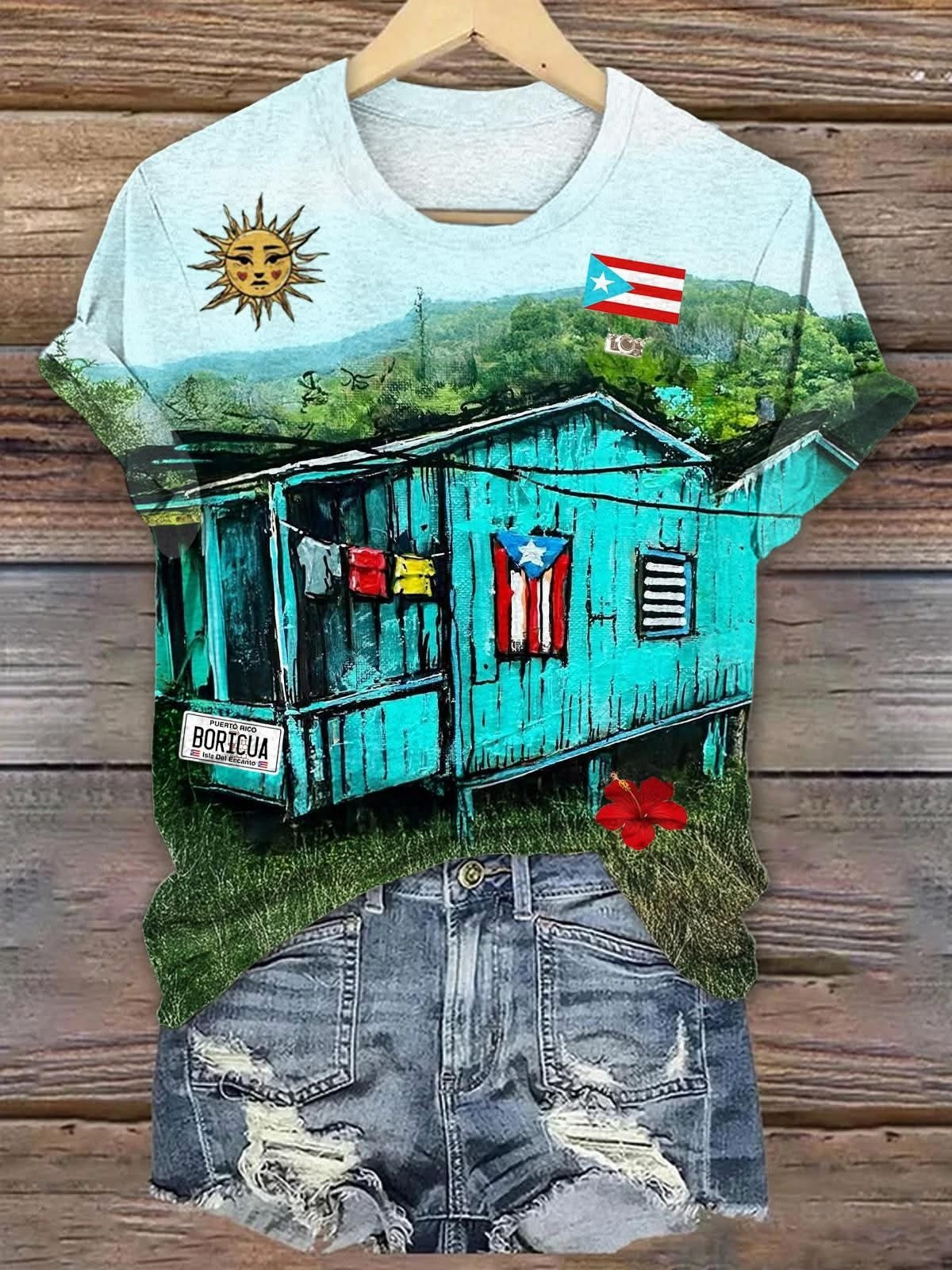 Puerto Rico Vintage Art Print T-Shirt Women's Themed Puerto Rican Apparel Gifts