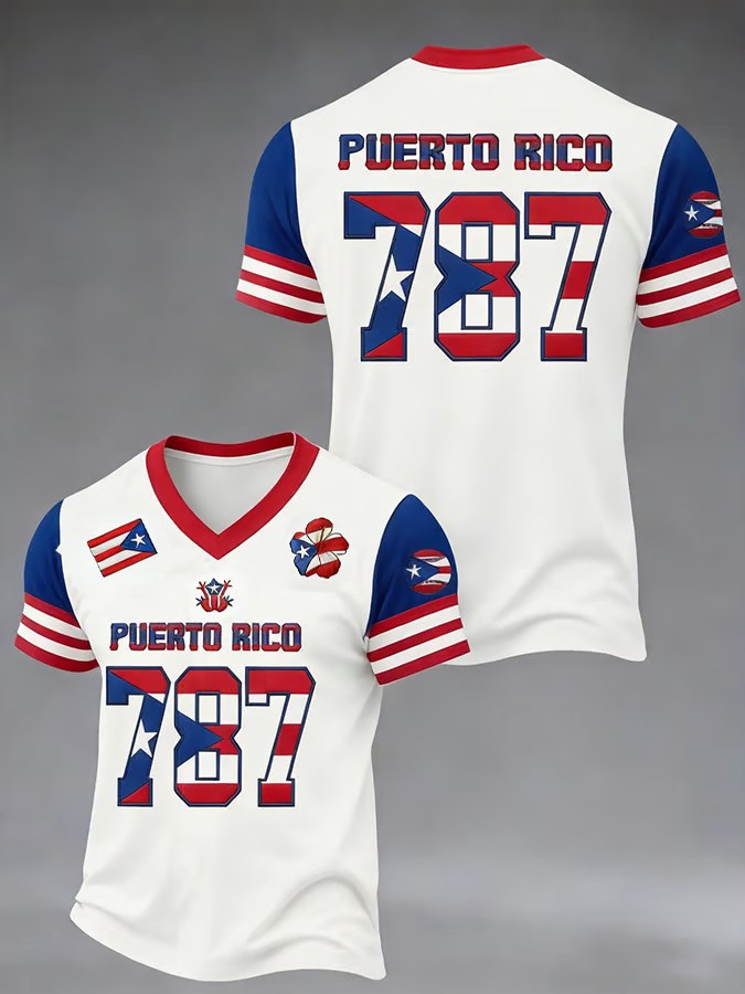 Puerto Rico WBC 2026 787 V-Neck Shirt Fan Gear Puerto Rican Flag Baseball Pride Gift For Fans