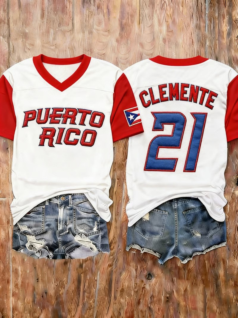 Puerto Rico WBC 2026 Clemente 21 Baseball V-Neck Shirt Fan Gear Puerto Rican Pride Best Gift For Fans