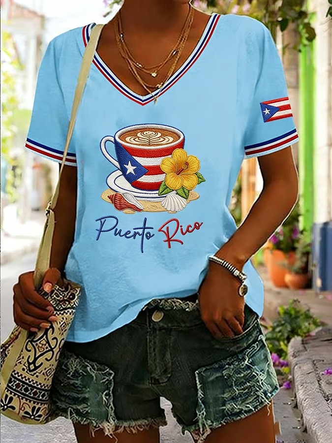 Puerto Rico WBC 2026 Coffee Cup V-Neck Shirt Puerto Rican Baseball Fan Gear Gift For Supporters