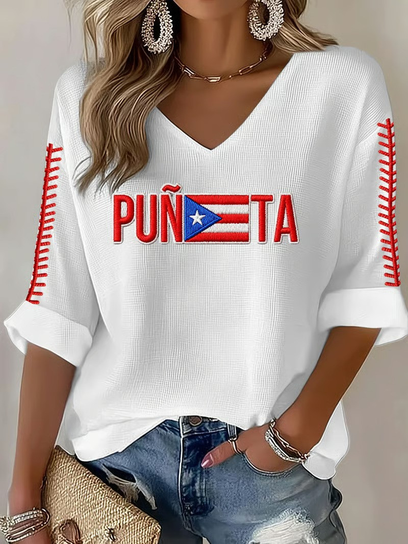 Puerto Rico WBC 2026 Puneta Long Sleeve V-Neck Shirt Puerto Rican Pride Baseball Fan Merch Gift Supporters
