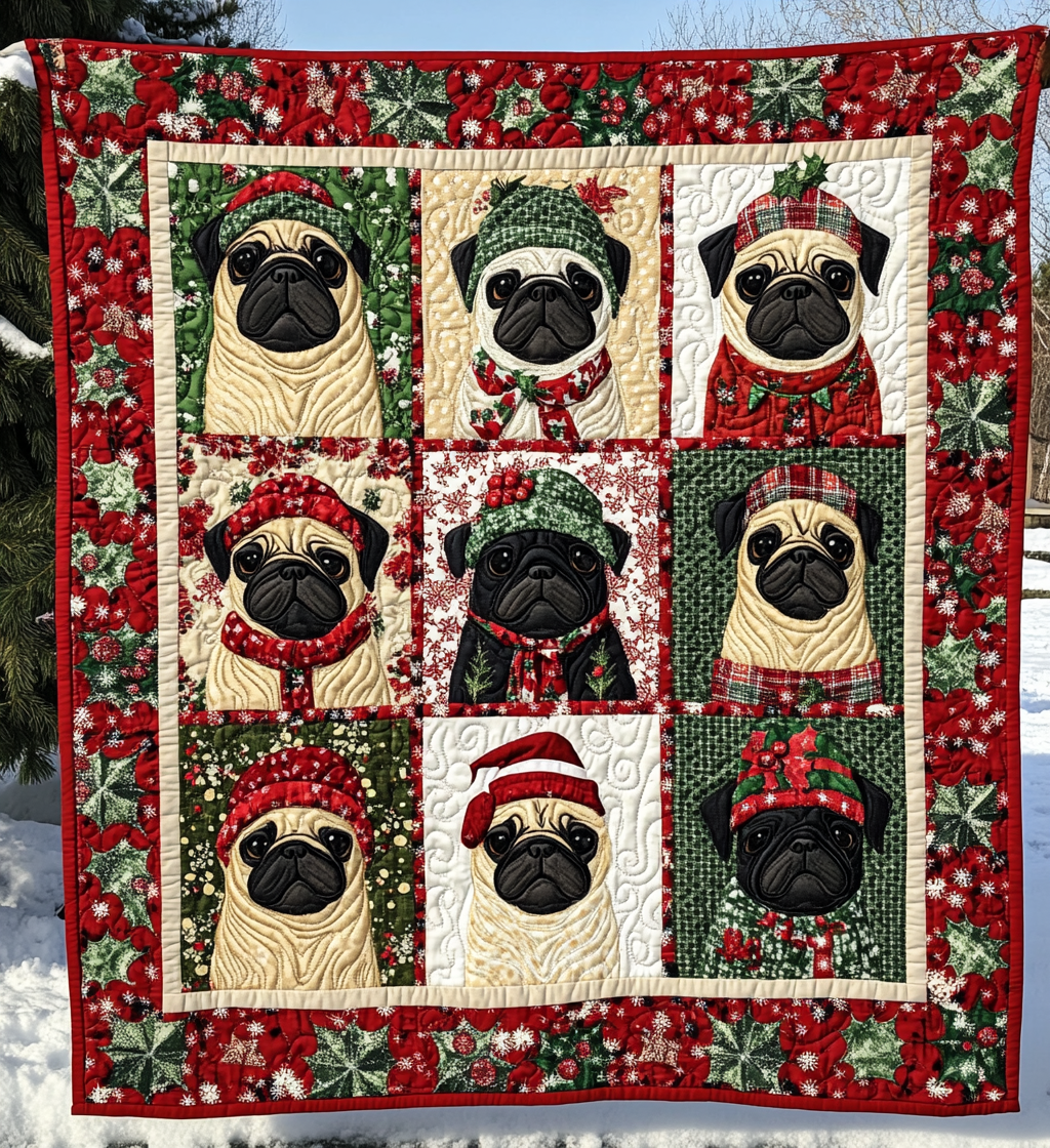 Pug Candy Cane Dreams Quilted Blanket Gifts For Pug Owners