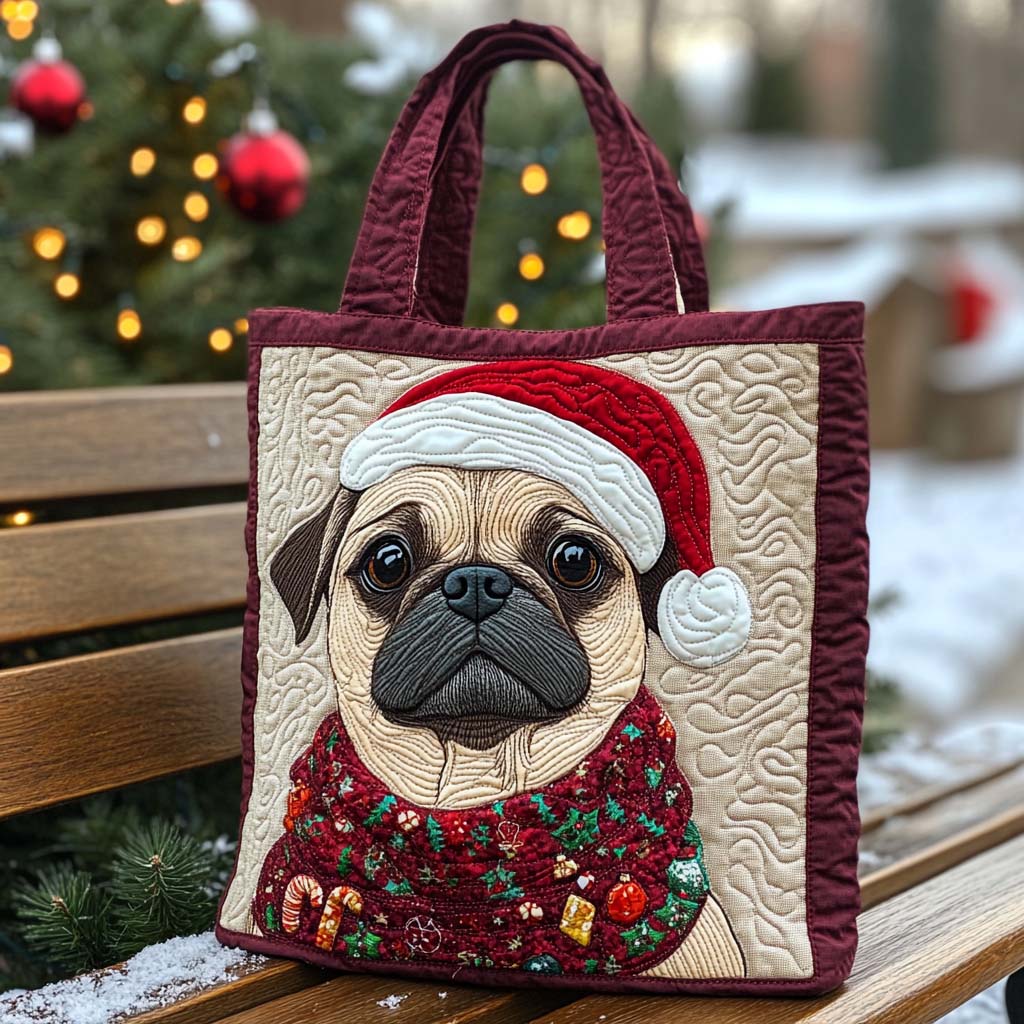Pug Christmas Charm Quilted Tote Bag Dog Mom Mother's Day Gifts