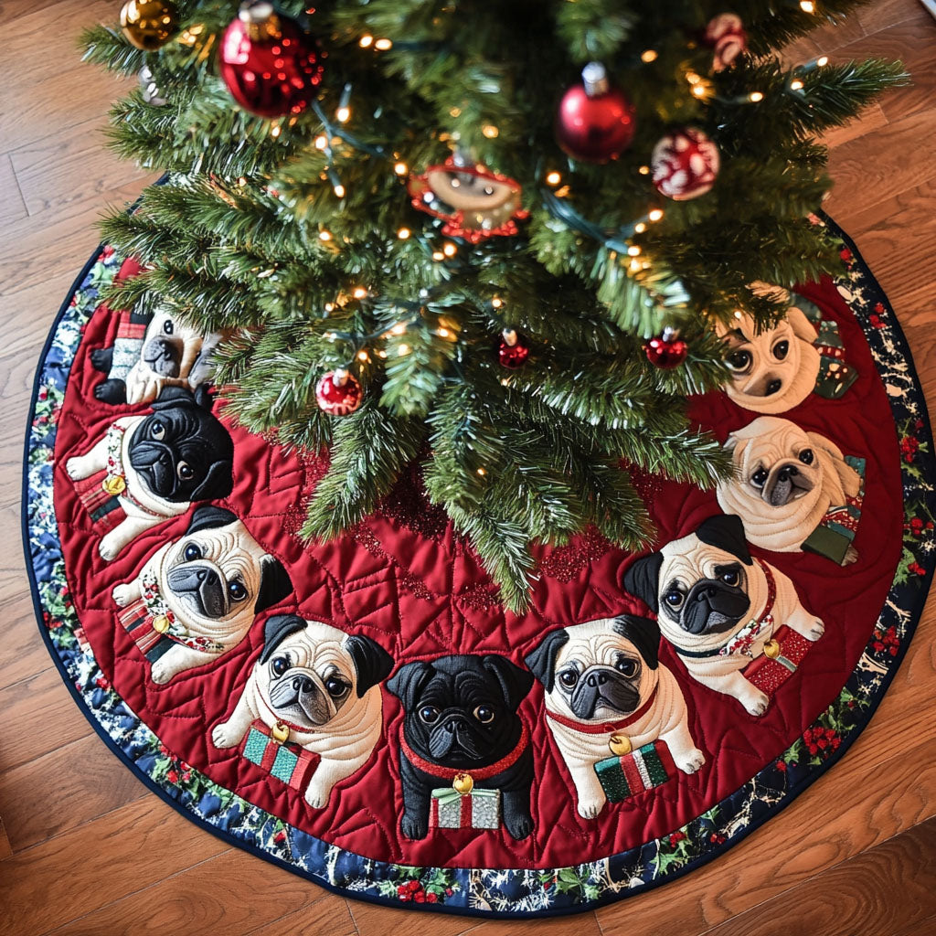 Pug Christmas Quilted Tree Skirt Holiday Home Decor Pug Xmas Gifts
