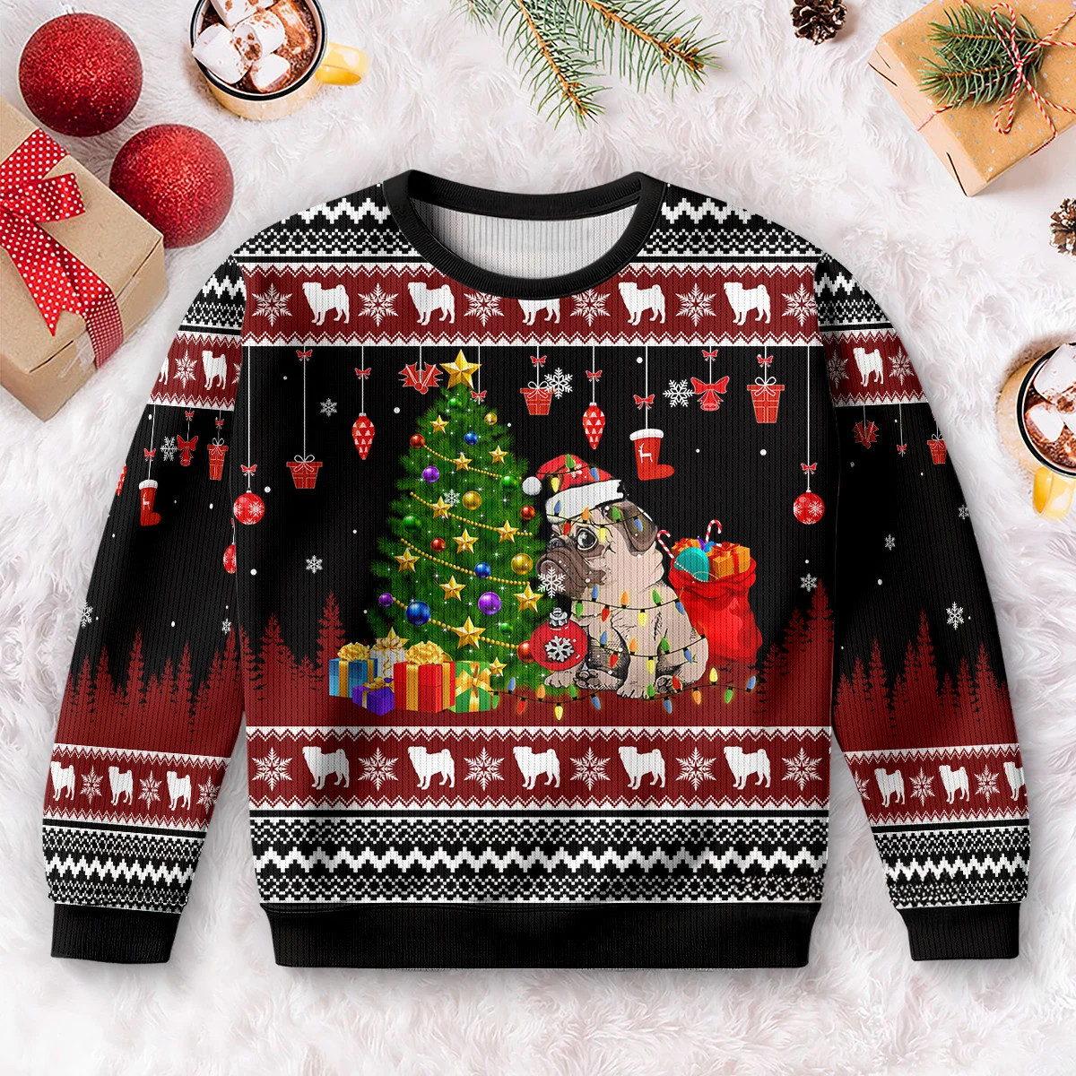 Pug Christmas Sweater Cute Christmas Clothing Gifts For Pug Lovers