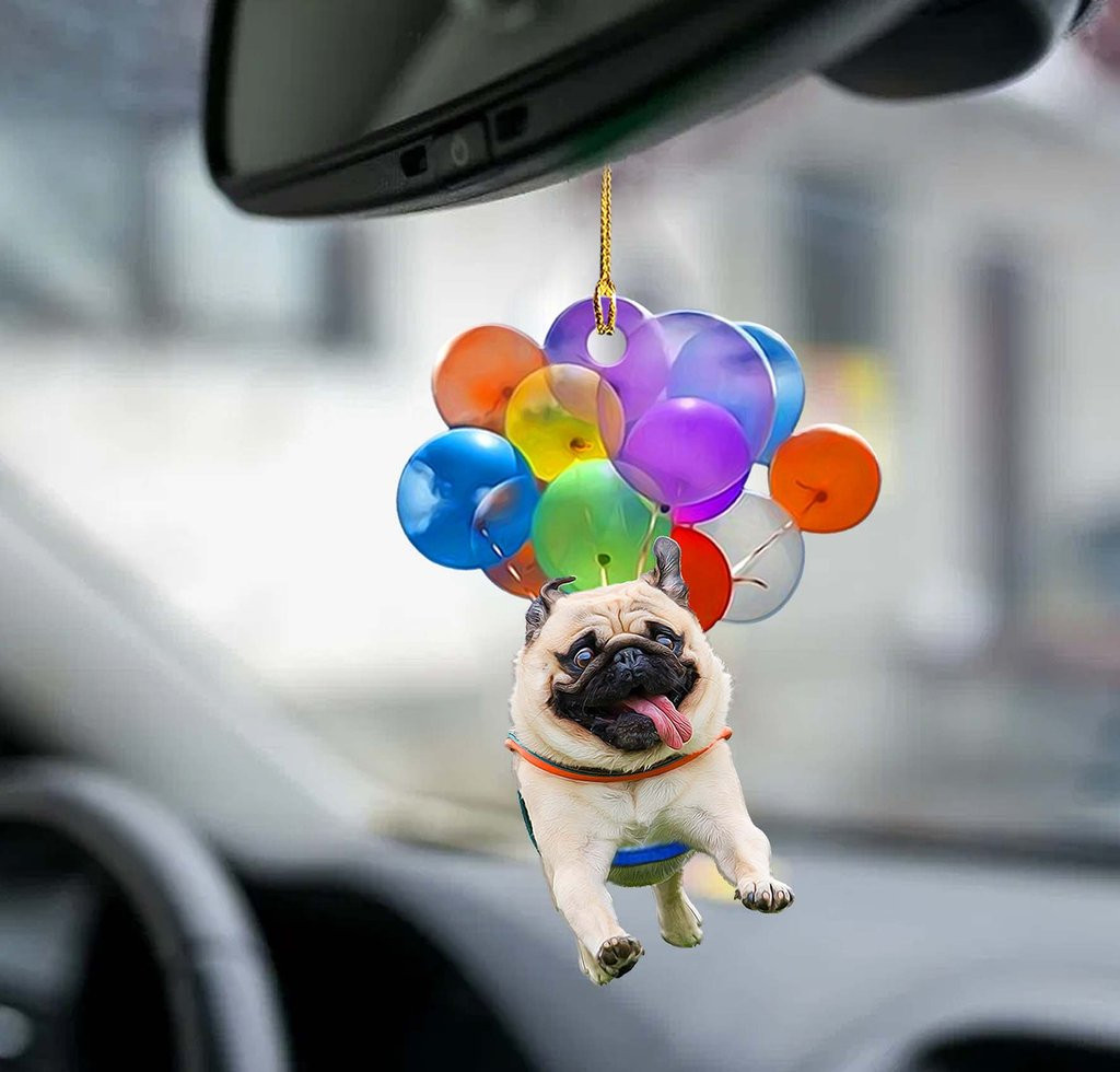 Pug Dog Fly With Bubbles Car Hanging Ornament Dog Ornament Lasfour