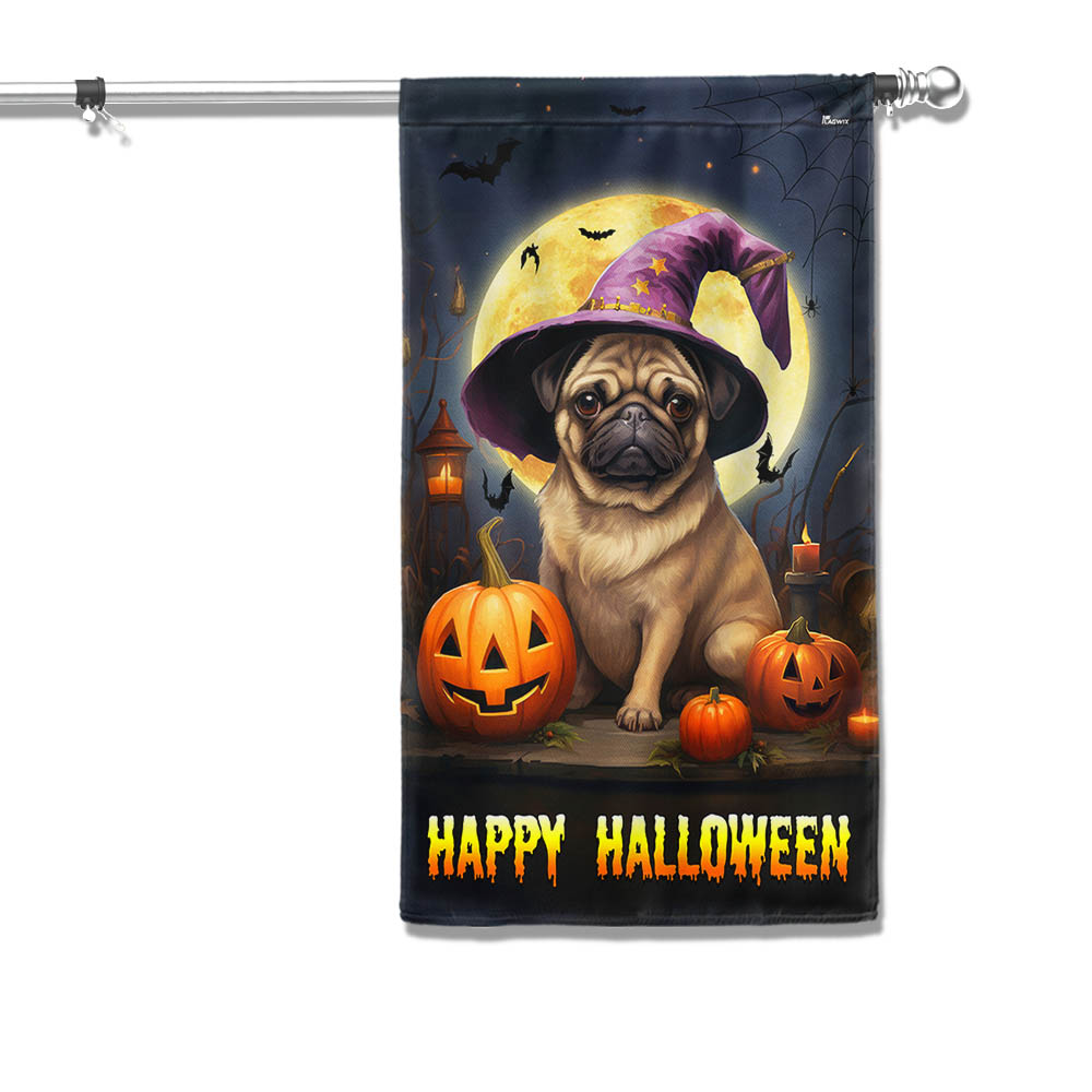Pug Dog Happy Halloween Flag