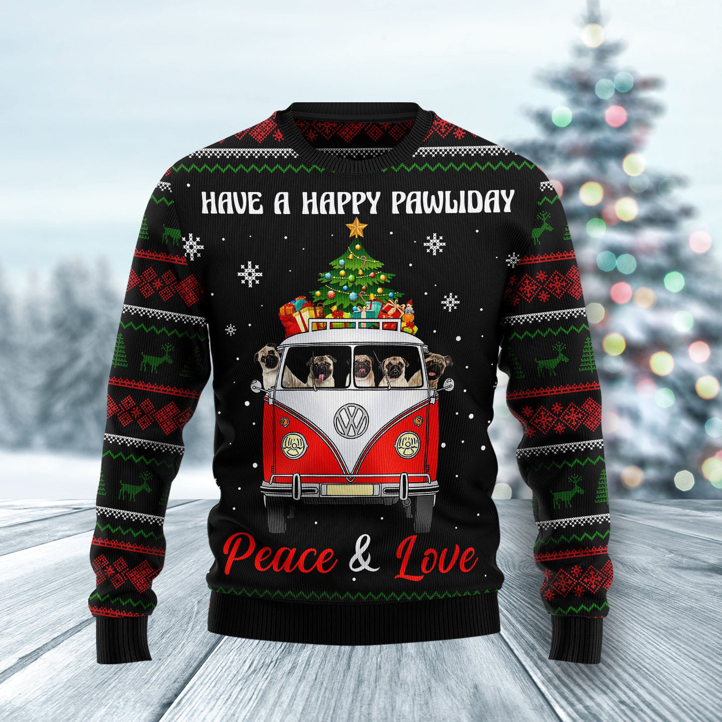 Pug Dogs Carrying Gift Christmas On The Red Car Ugly Christmas Sweater Best Gifts For Christmas