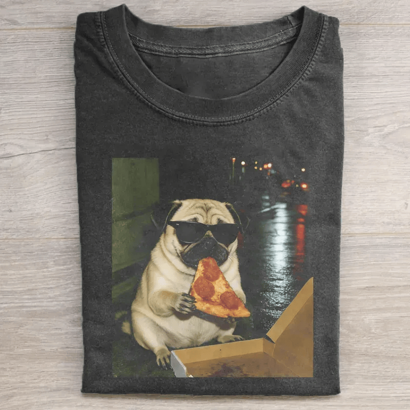Pug Eating Pizza T-Shirt Funny Pug Dog Lover Tee Cool Pug Meme Shirt Best Gift For Pug Owners And Dog Fans