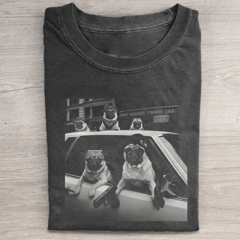Pug Gang Car Meme T-Shirt Funny Pug Dog Lover Tee Viral Pug Crew Shirt Best Gift For Pug Lovers And Dog Fans