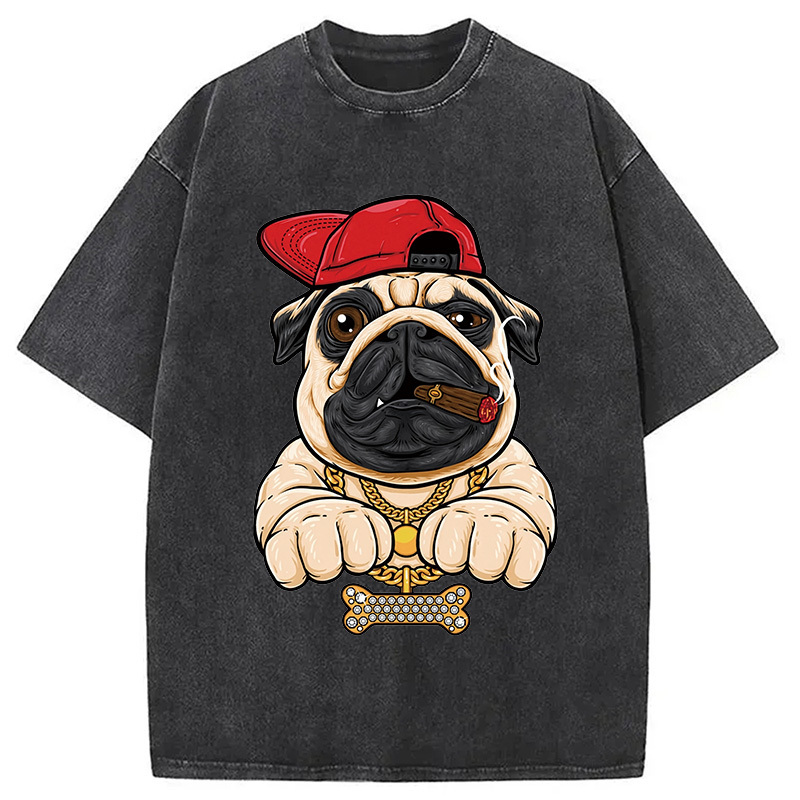 Pug hiphop Washed T-Shirt Soft Comfortable Daily T Shirt Gifts For Brother