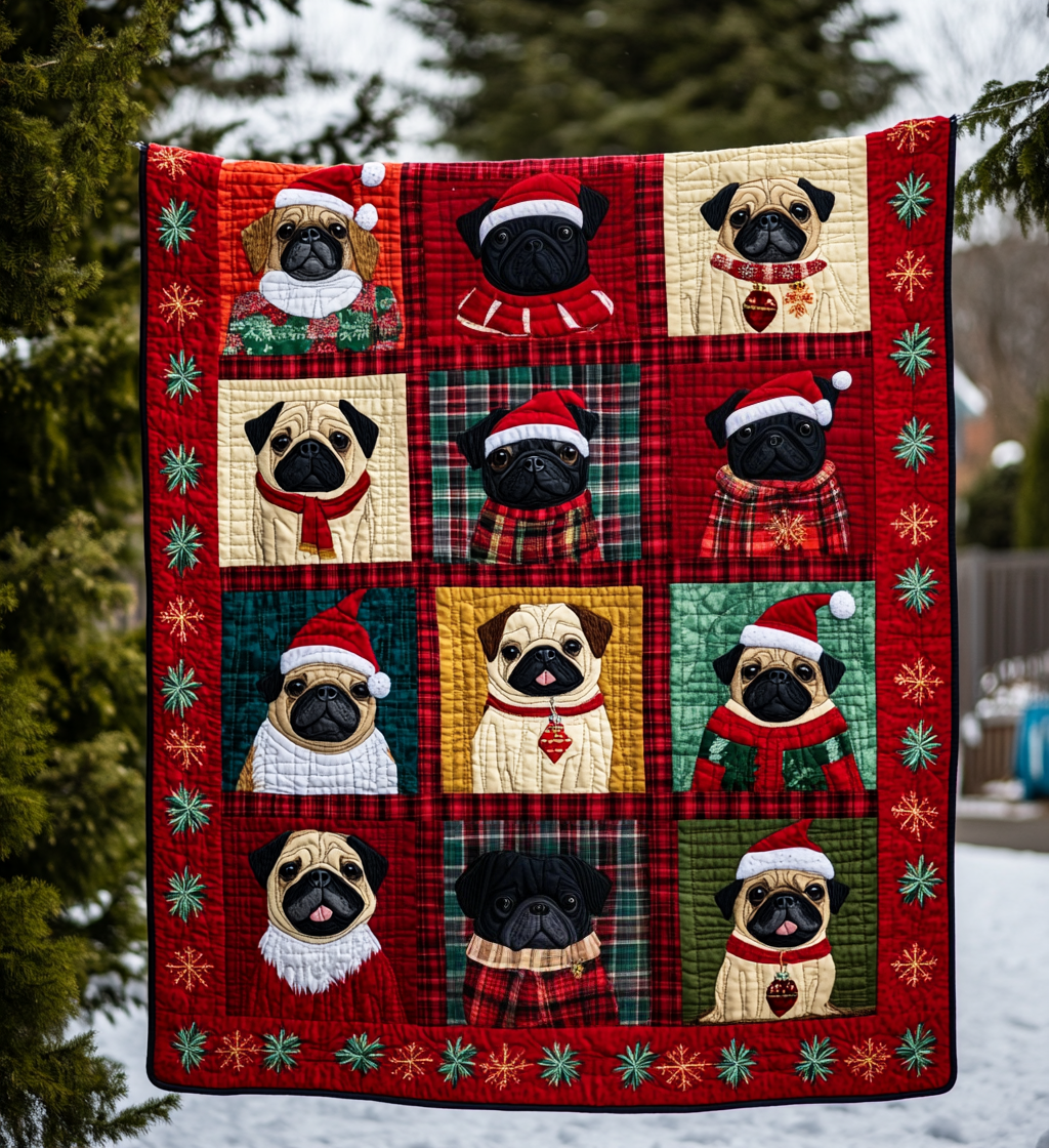 Pug Holiday Warmth Quilted Blanket Gifts For Pug Owners