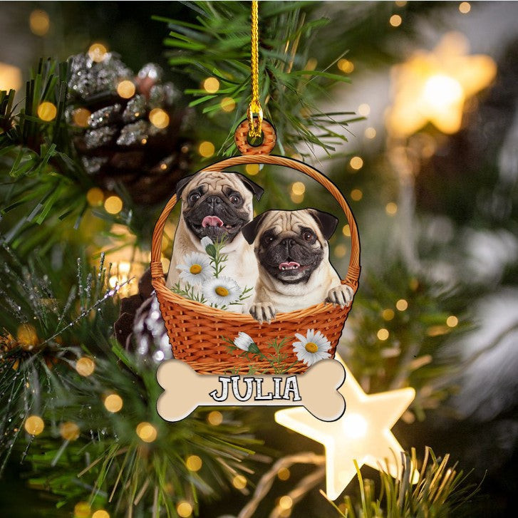Pug in Basket Custom Shaped Acrylic Ornament for Pug Lover Gift for Dogmom
