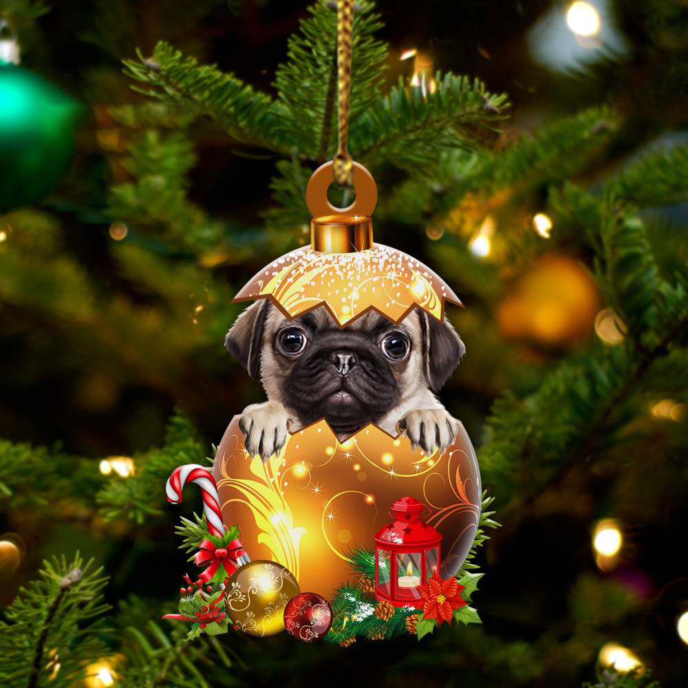 Pug in Golden Egg Christmas Ornament Flat Acrylic Dog Ornament