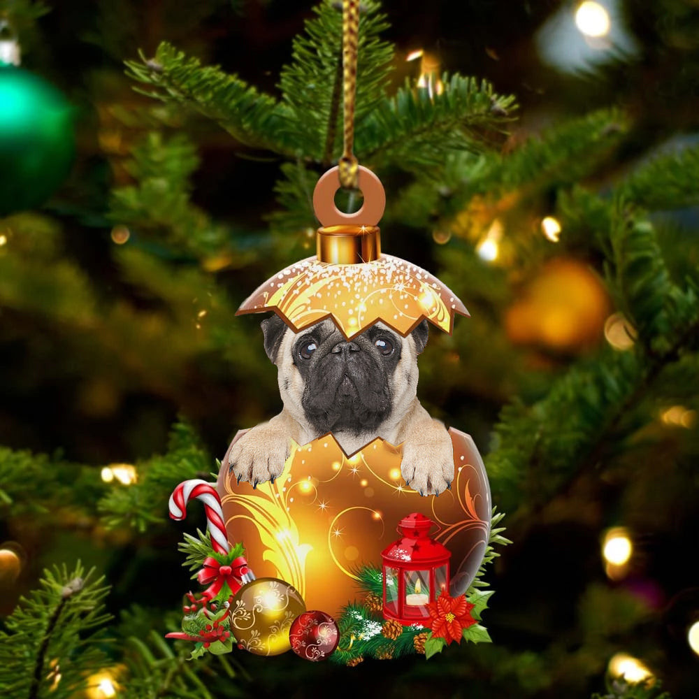 Pug In in Golden Egg Christmas Ornament Flat Acrylic Dog Ornament