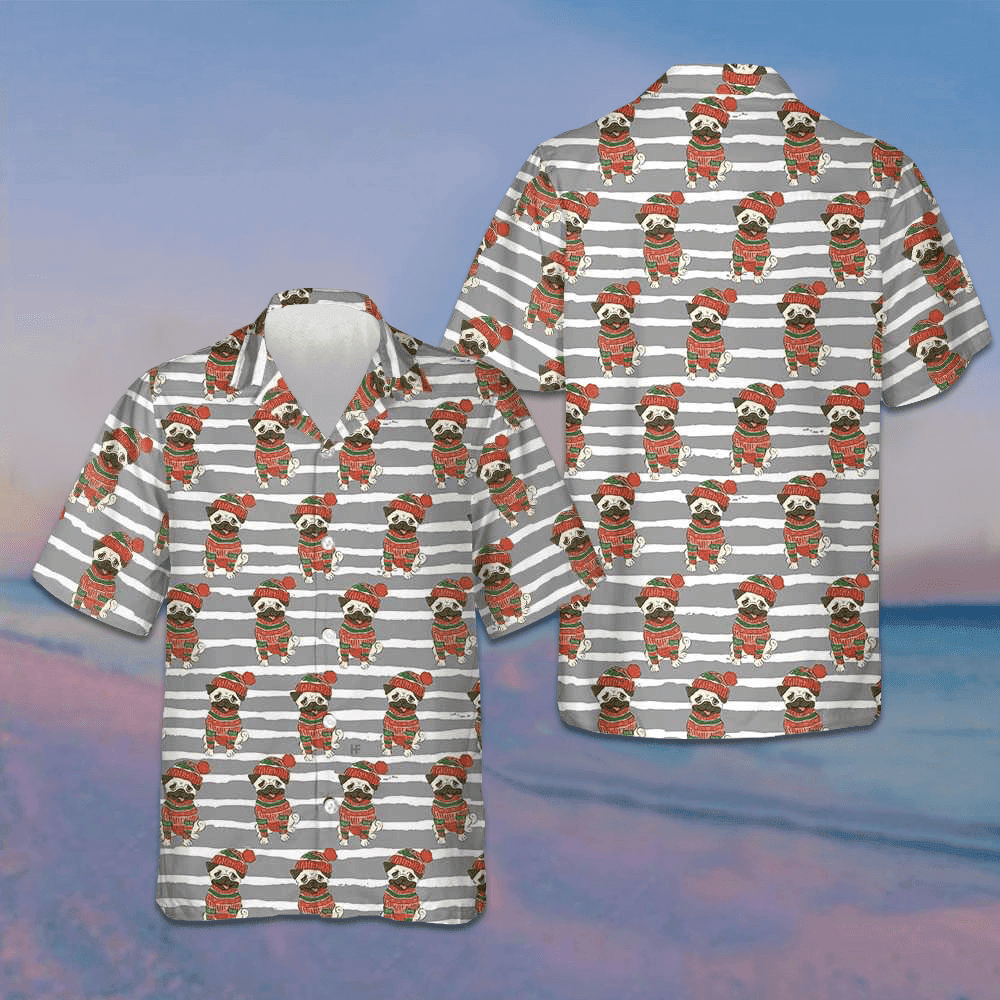 Pug In Sweater And Winter Hat Hawaiian Shirt Pug Lovers Xmas Shirt Gifts For Friends Pug In Sweater And Winter Hat Hawaiian Shirt Pug Lovers Xmas Shirt Gifts For Friends