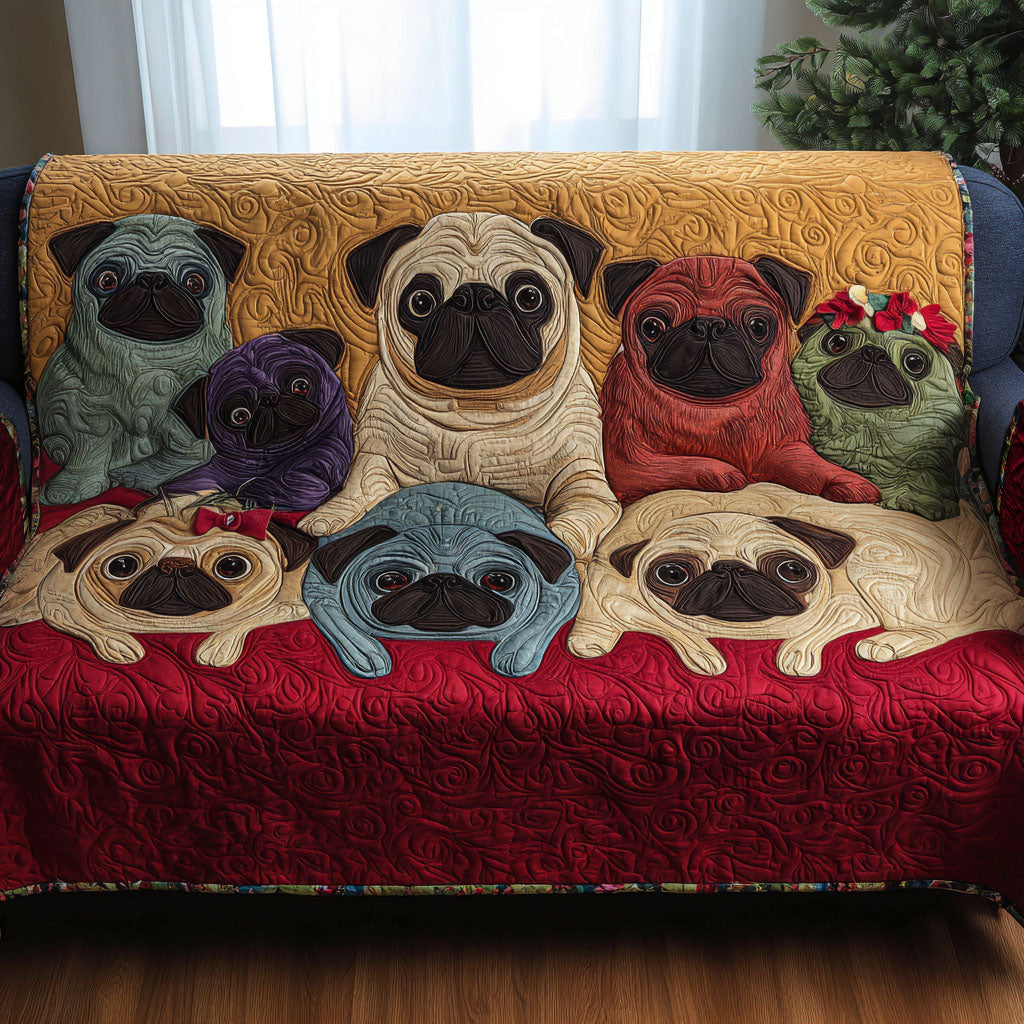 Pug Life Parade Quilted Sofa Cover Winter Living Room Decor Pug Christmas Presents