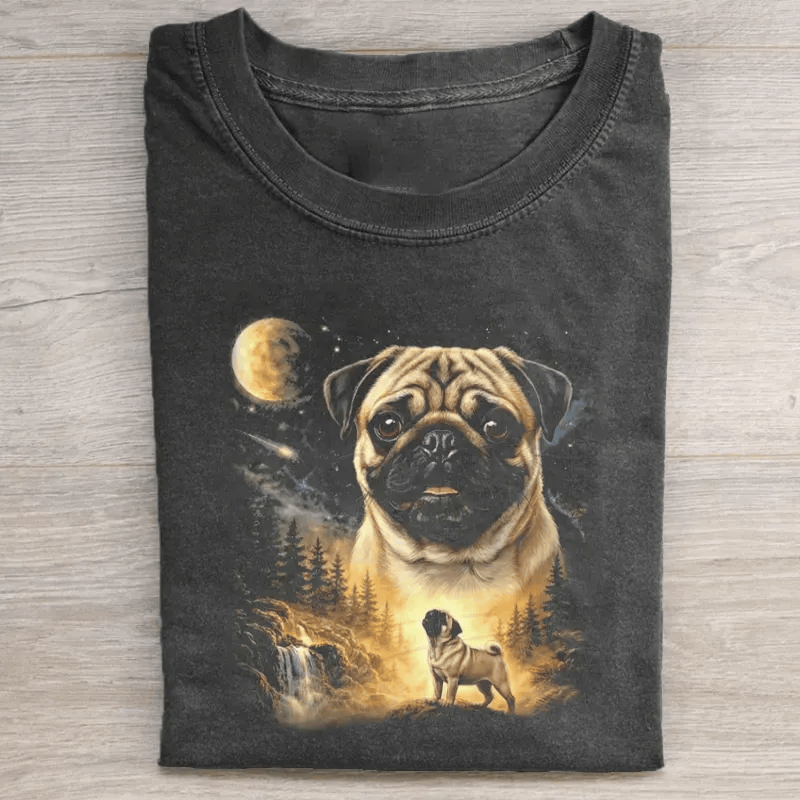 Pug Moon Night T-Shirt Mystical Pug Dog Lover Tee Fantasy Dog Portrait Shirt Best Gift For Pug Owners