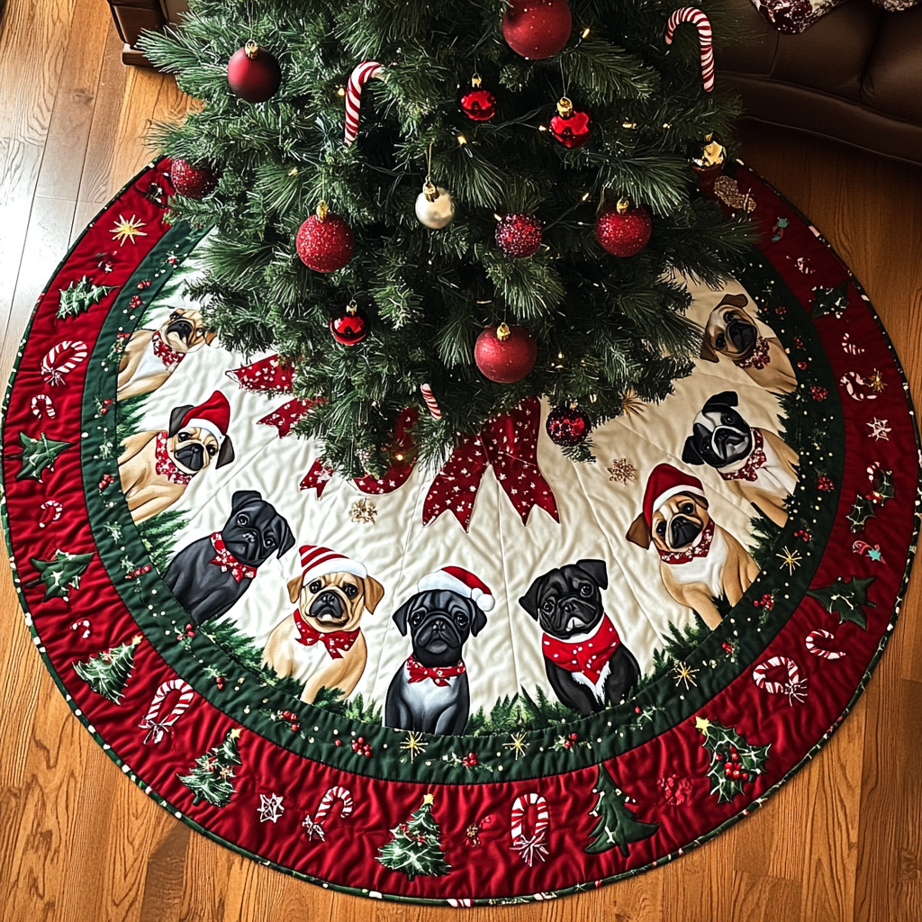 Pug Noel Christmas Quilted Tree Skirt Thoughtful Christmas Tree Skirt Gift Idea