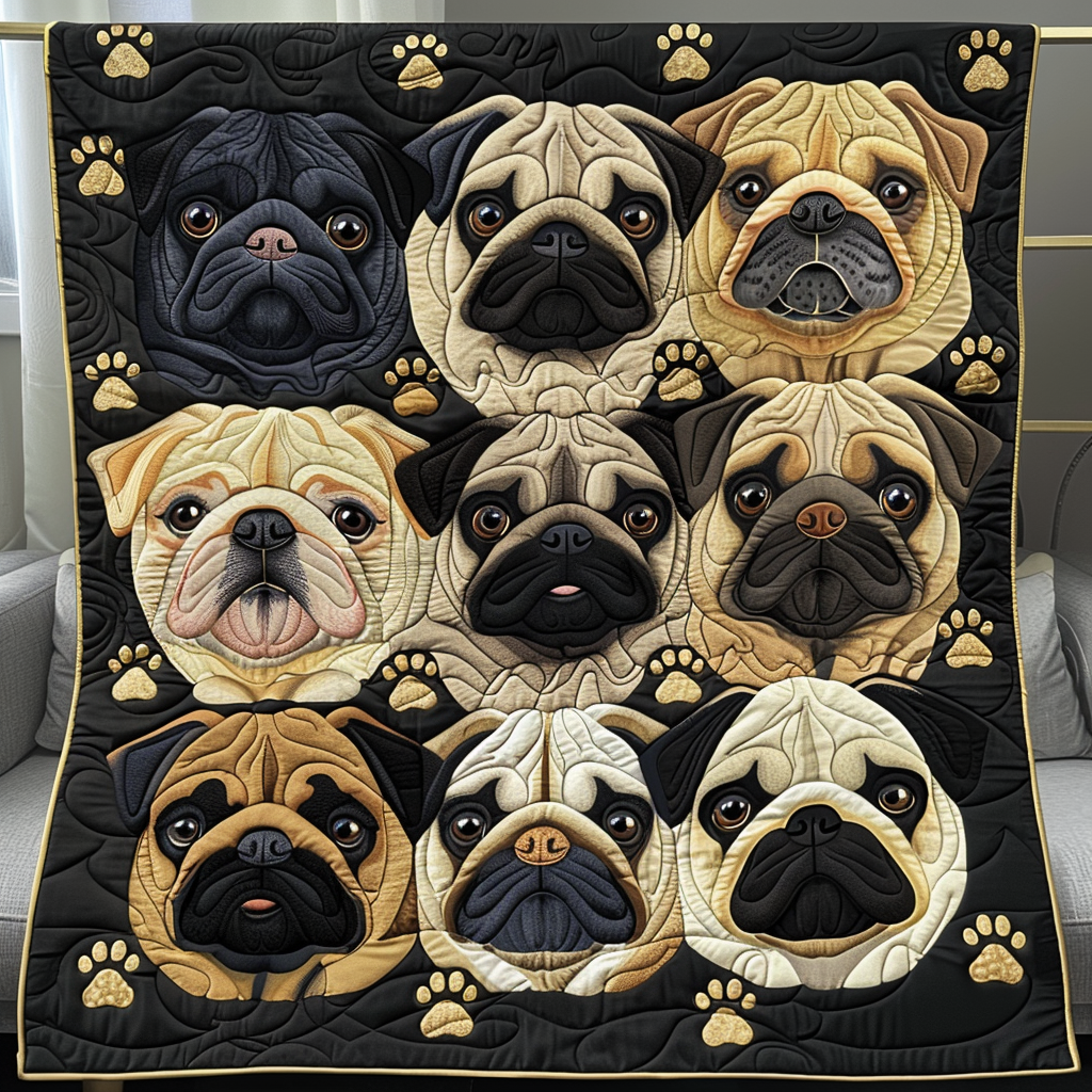 Pug Parade Quilted Blanket Presents For Pug Lovers