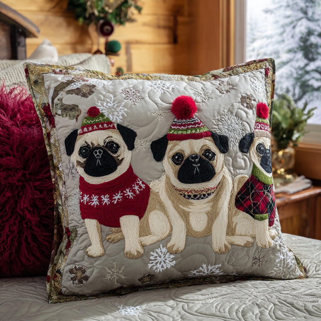 Pug Parade Quilted Pillow Case Christmas Sofa Pillow Covers Christmas Gifts For Men