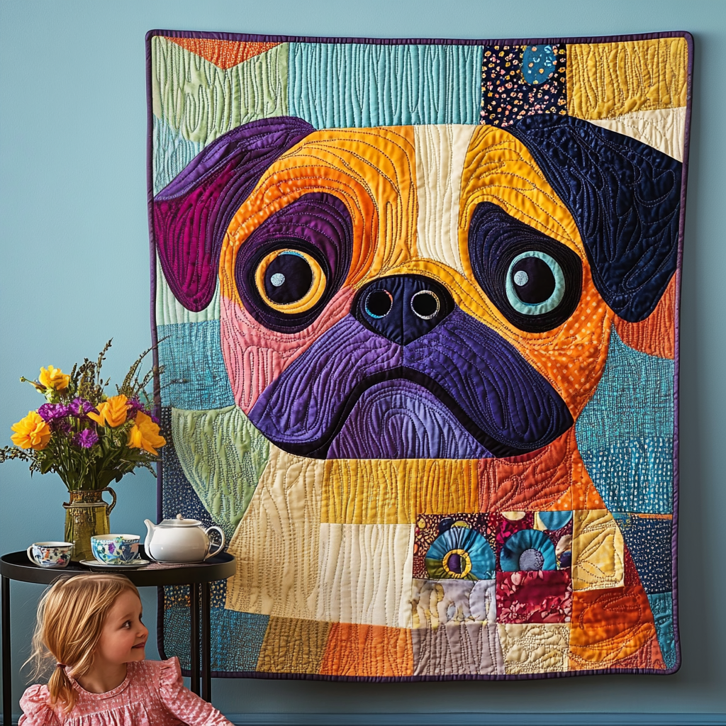 Pug Pop Art Quilted Blanket Gift For Animal Lover