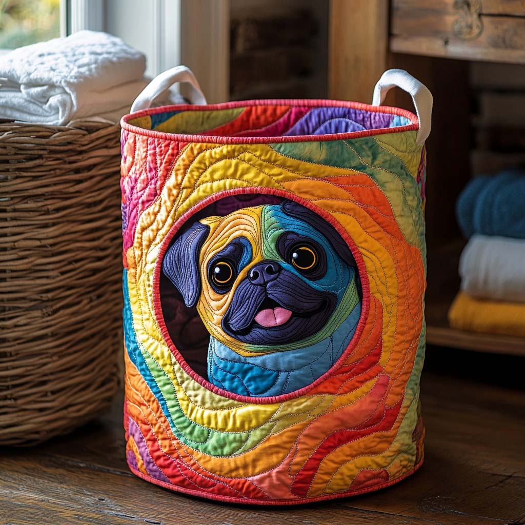 Pug Pop Quilted Laundry Basket Unique Gift For Laundry Lovers