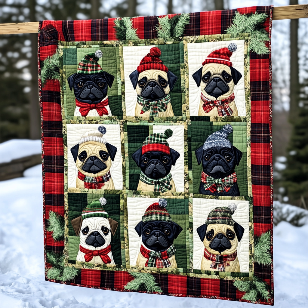 Pug Reindeer Antics Quilted Blanket Gifts For Pug Owners