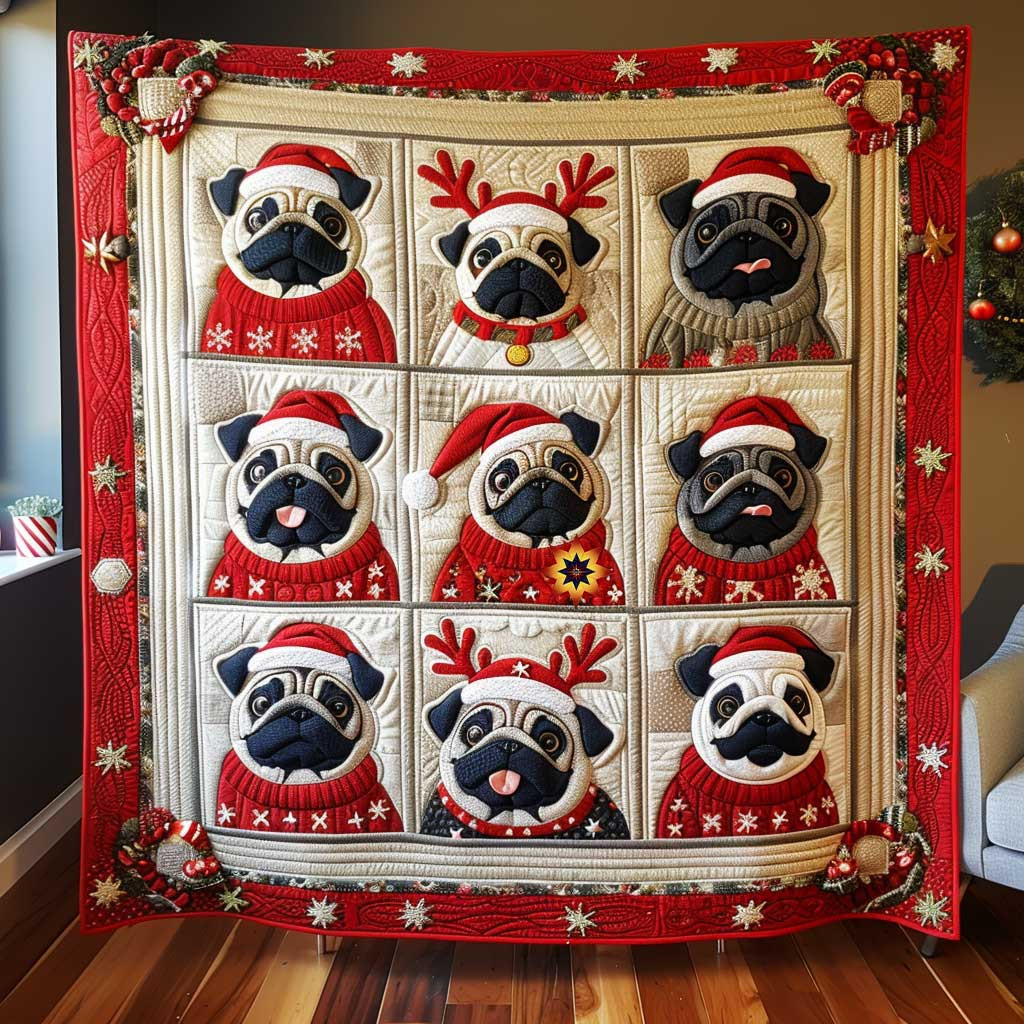 Pug Reindeer Costume Christmas Holiday Xmas Quilt Blanket Best Christmas Gifts For Mom