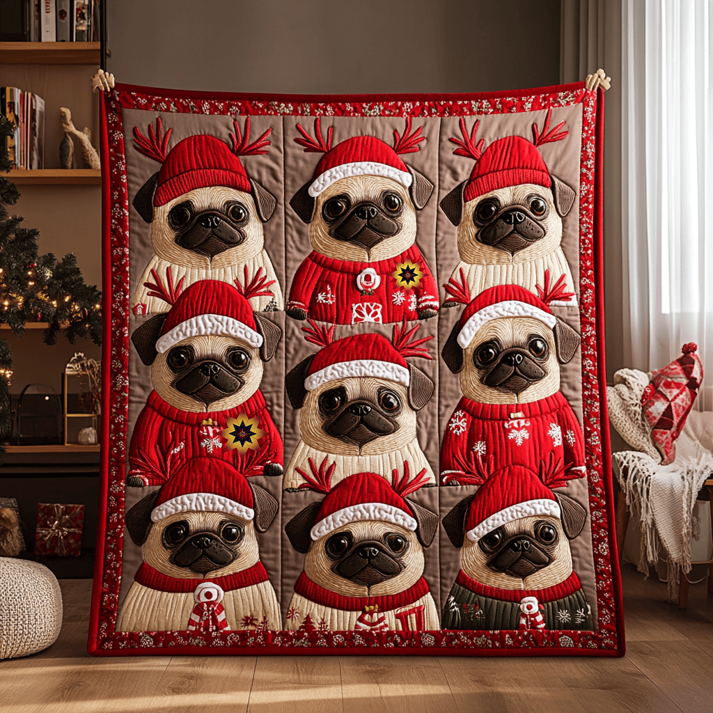 Pug Reindeers Holiday Xmas Quilt Blanket Best Christmas Gifts For Mom