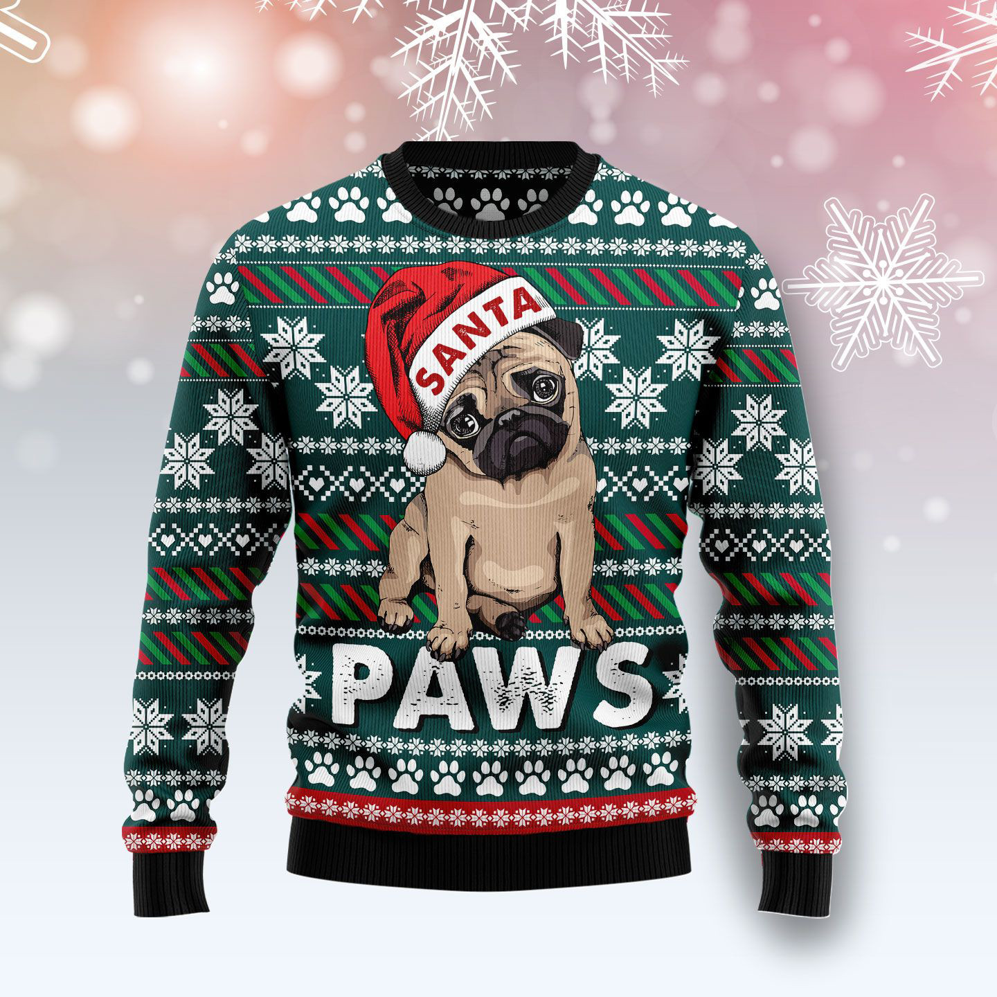 Pug Santa Paws Ugly Christmas Sweater Dog Christmas Sweater Pug Lover Xmas Gifts