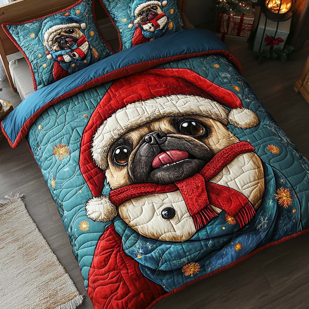 Pug Santa Snuggle Quilted Bedding Set Christmas Bedding Sets Dog And Owner Gifts