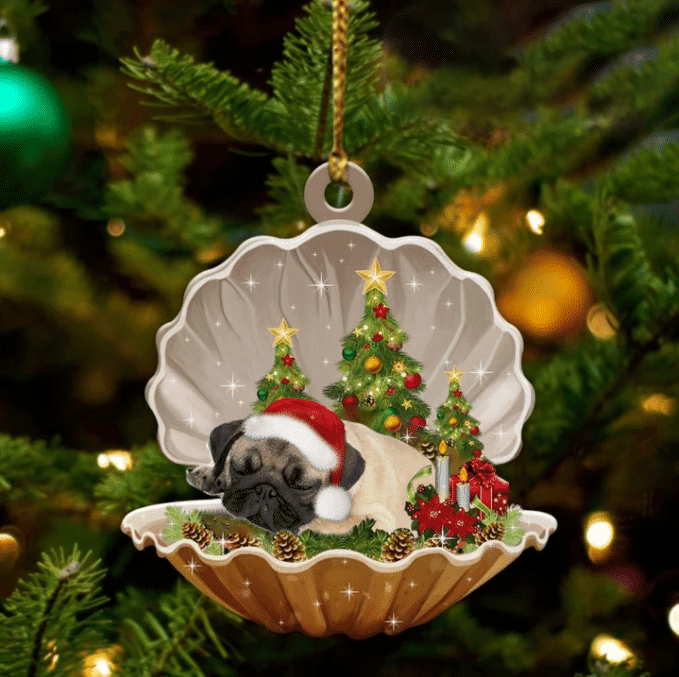 Pug Sleeping in Pearl Dog Christmas Ornament Flat Acrylic