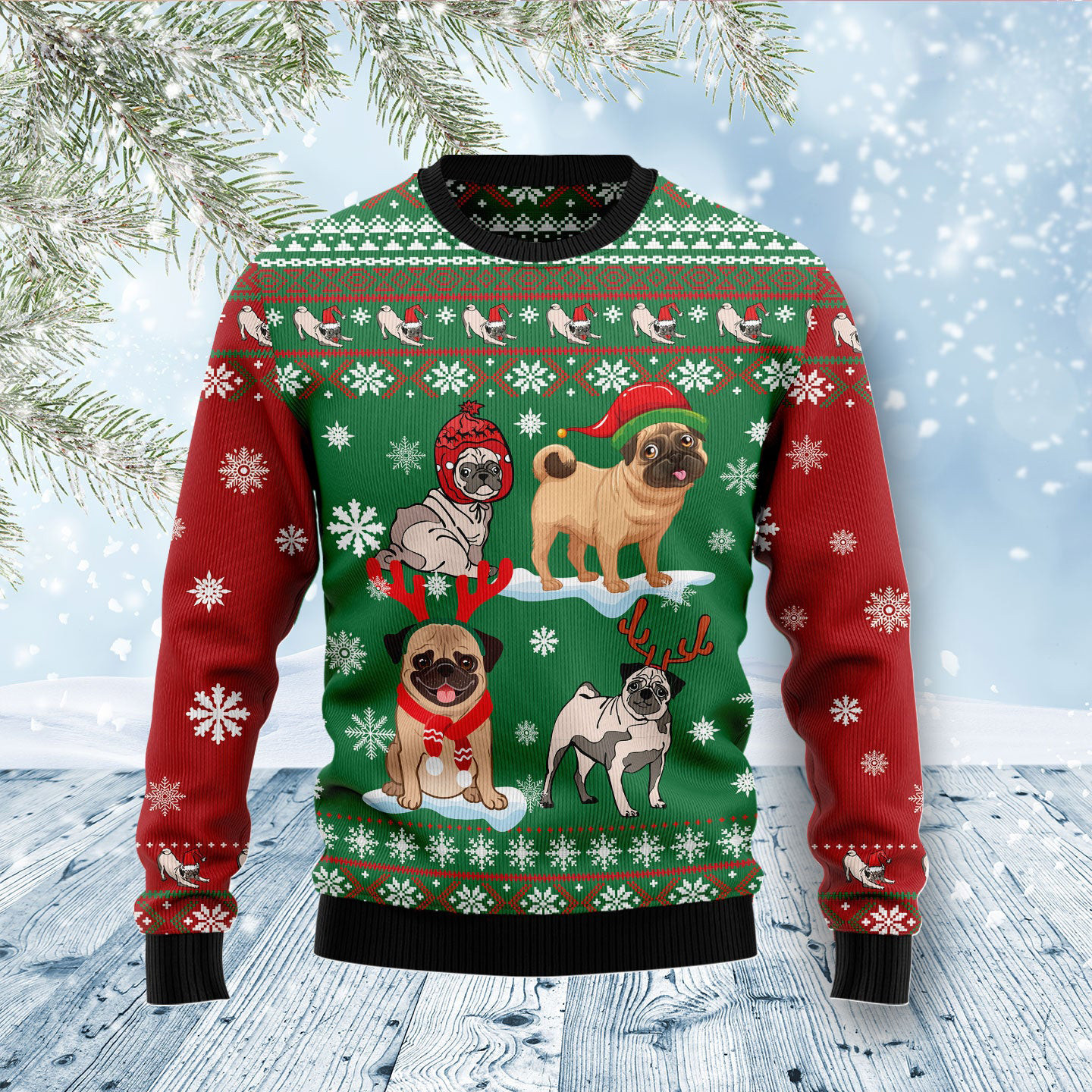 Pug Snow Day Ugly Christmas Sweater Pet Apparel Christmas Pug Lover Gifts