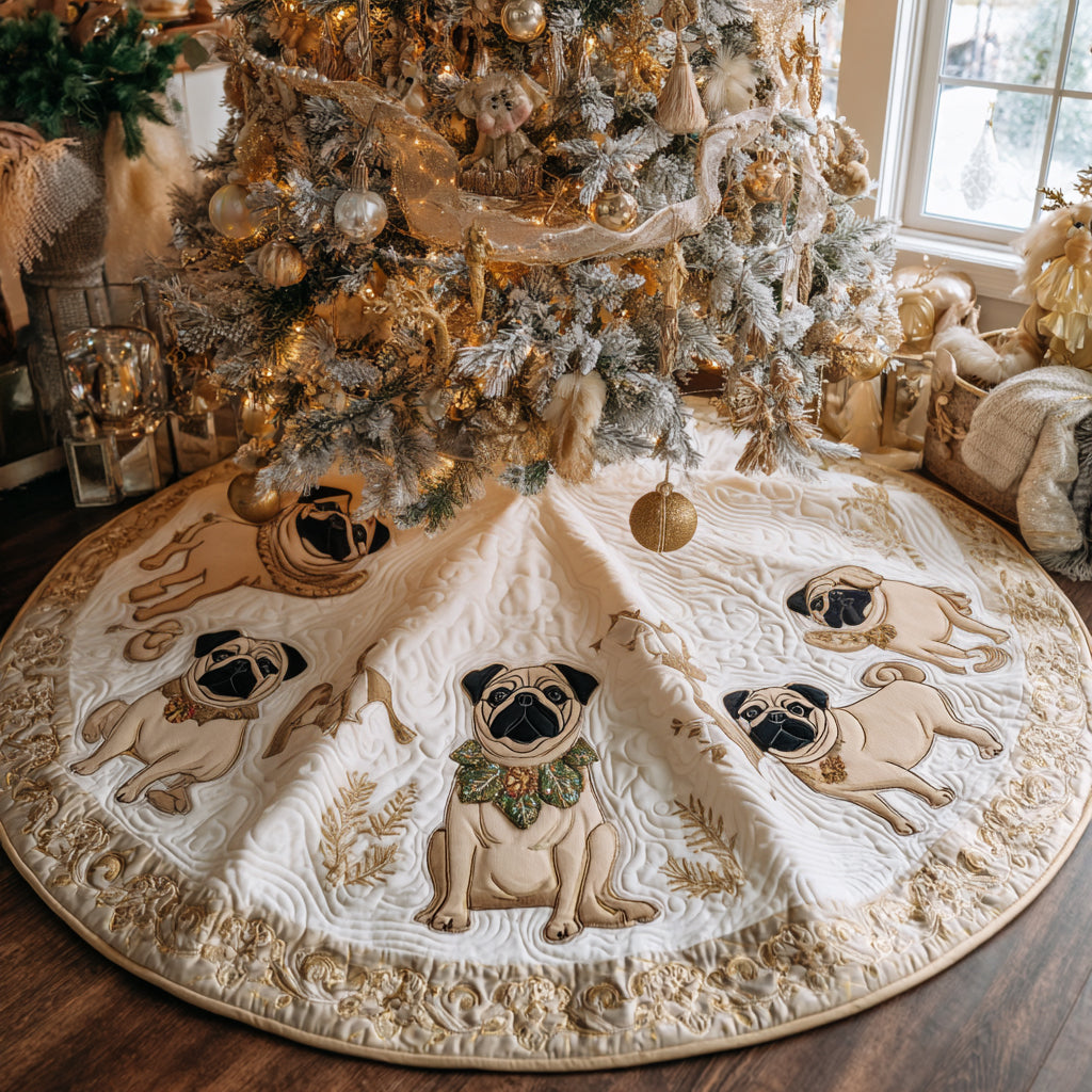 Pug Wonderland Quilted Christmas Tree Skirt Xmas Decorations Pug Christmas Presents