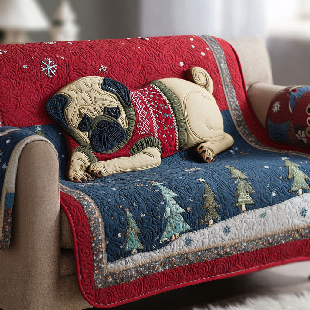 Pug Wonderland Quilted Sofa Cover Holiday Living Christmas Decor Xmas Gift For Dog Lover