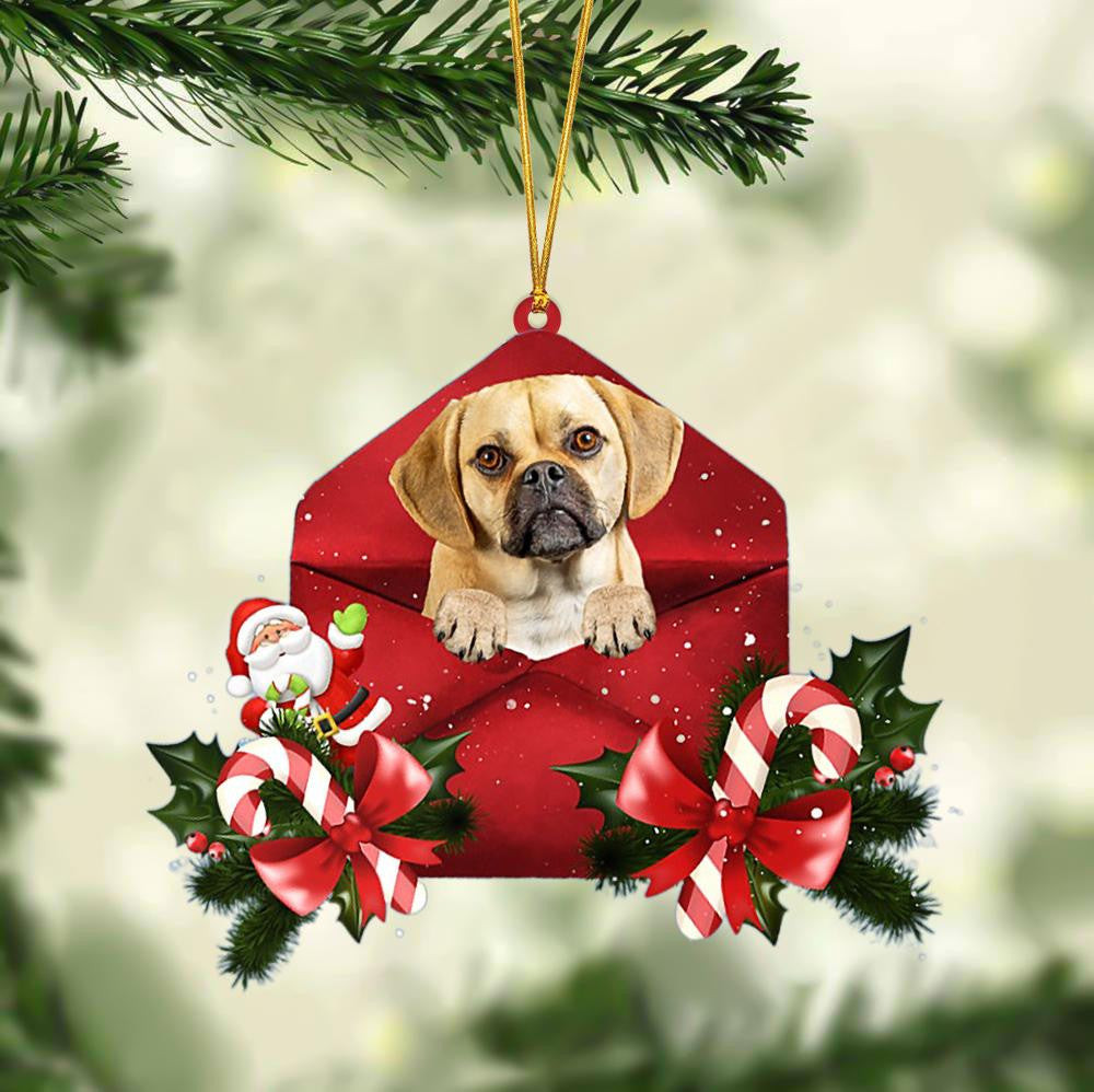 Puggle Christmas Letter Shaped Ornament  Acrylic Dog Christmas Ornament Xmas Dog Gifts