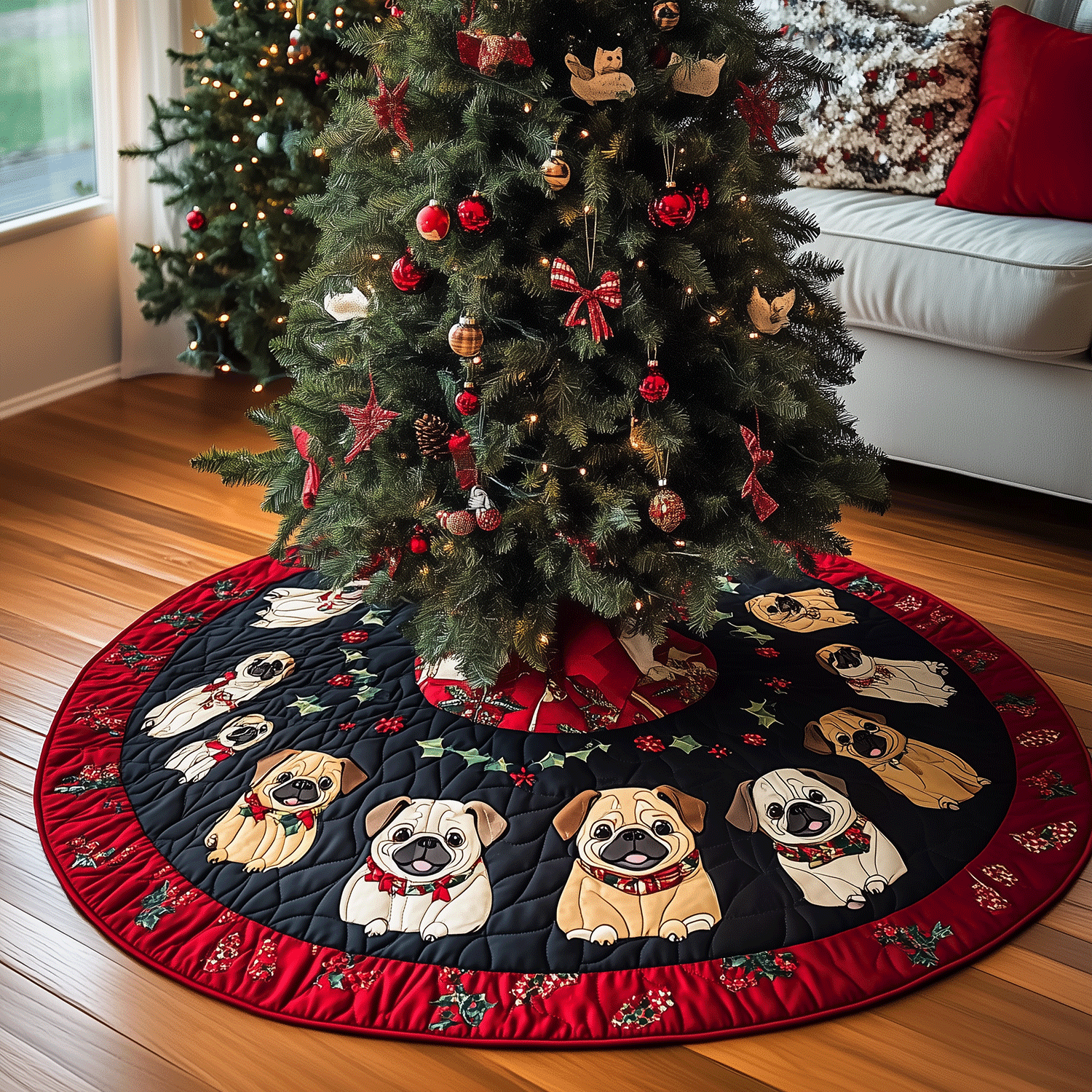 Puggy Christmas Fun Quilted Christmas Tree Skirt Thoughtful Christmas Tree Skirt Gift Idea