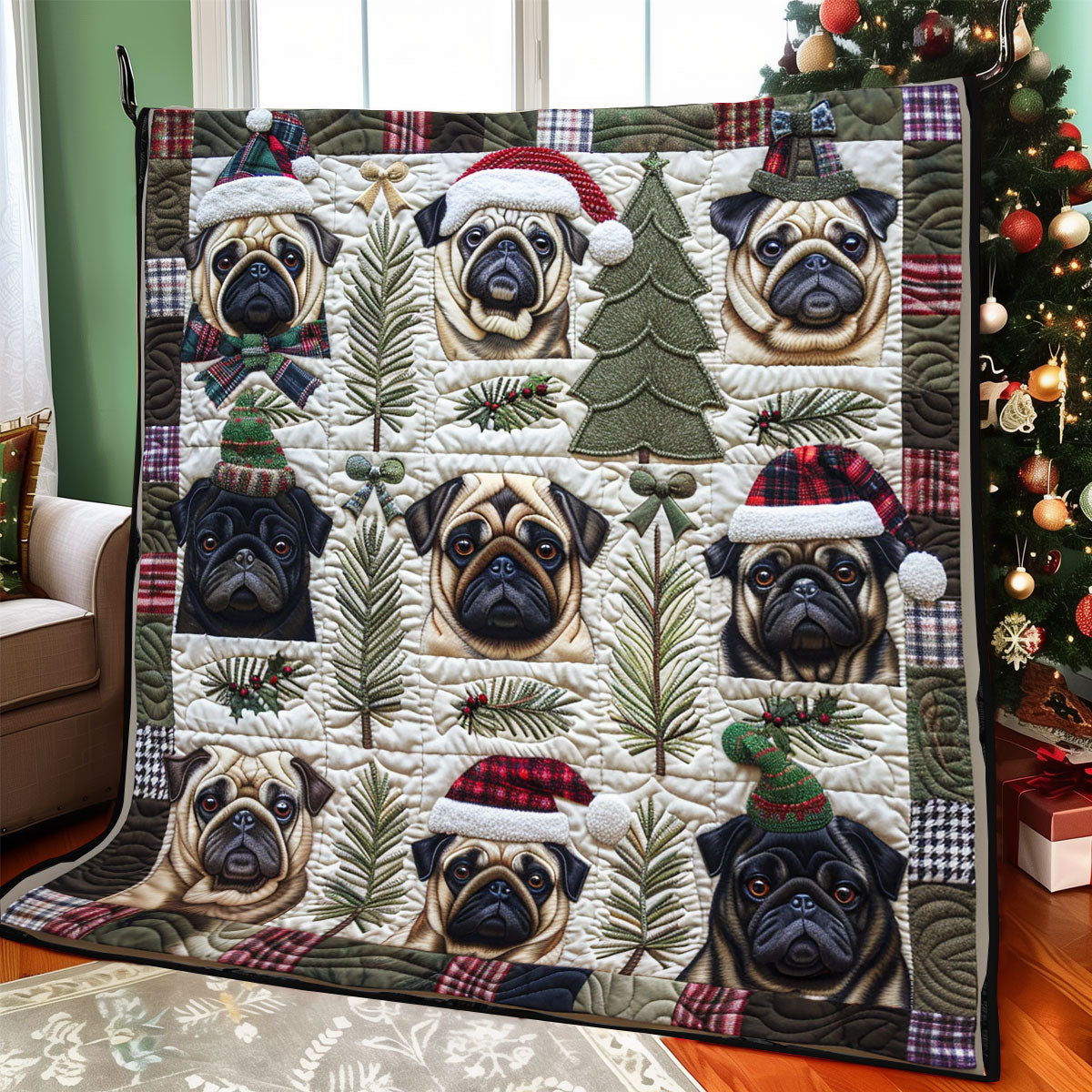 Pugs Christmas Quilt Blanket Throw Blankets For Couch Meaningful Gifts For Grandma
