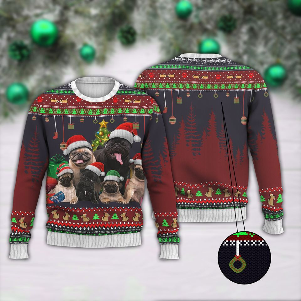 Pugs Vintage Ugly Christmas Sweater Mens Womens Pug Lover Christmas 2024 Presents For Him Her