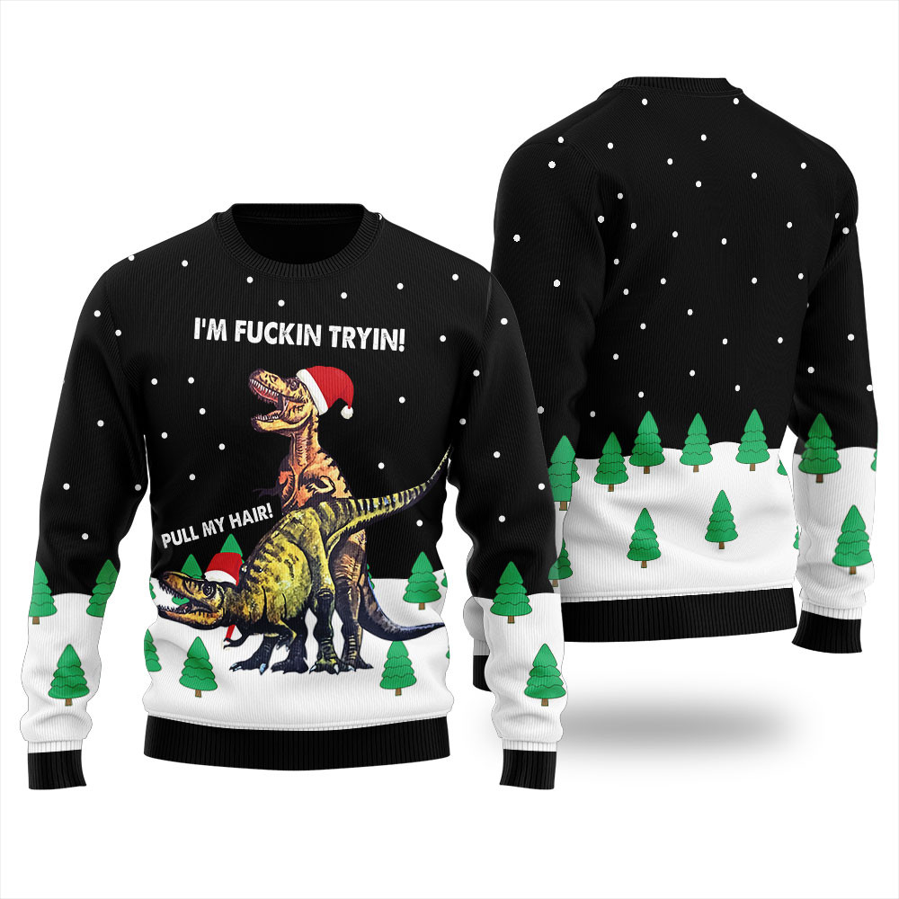 Pull My Hair Dinosaur Dirty Ugly Christmas Sweater Trendy Winter Sweatshirt for Cozy Moments