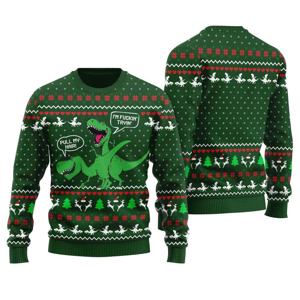 Pull My Hair Naughty Dinosaur Ugly Sweater Comfortable Holiday Sweater for Chilly Nights