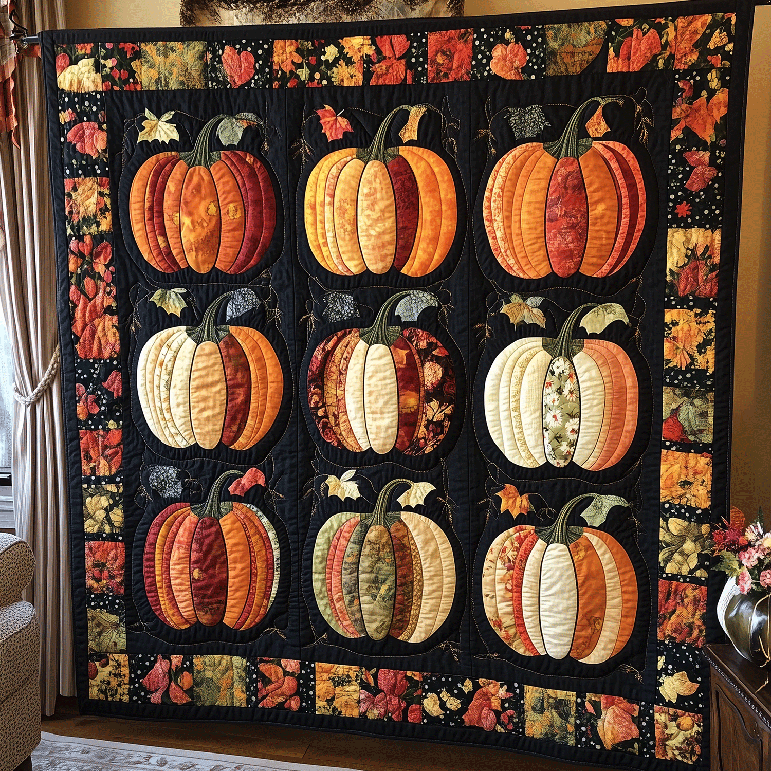 Pumkin Fest Quilted Blanket Halloween Gifts For Adults