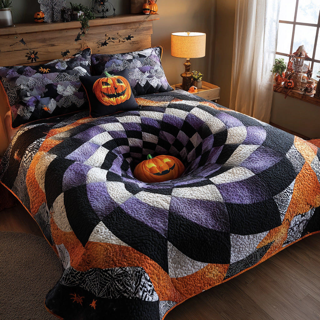 Pumpkin Abyss Quilted Bedding Set Halloween Sheet Set Gift For Family