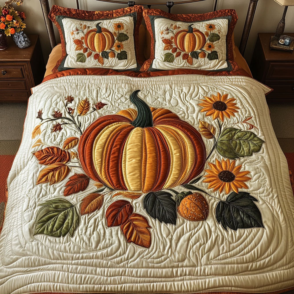 Pumpkin and Spice Quilted Bedding Set Bed Decor Ideas Unique Fall Gifts