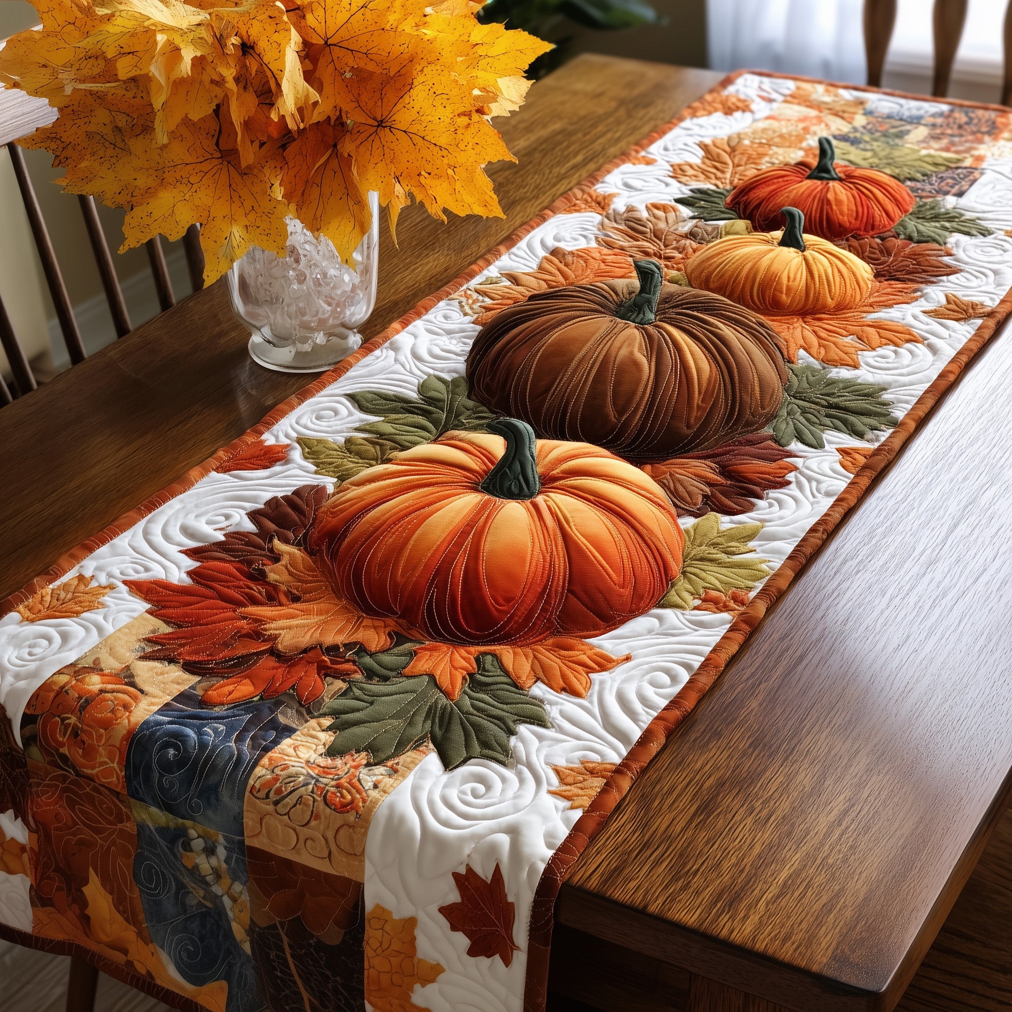 Pumpkin Autumn Quilted Table Runner Christmas Theme Table Runner