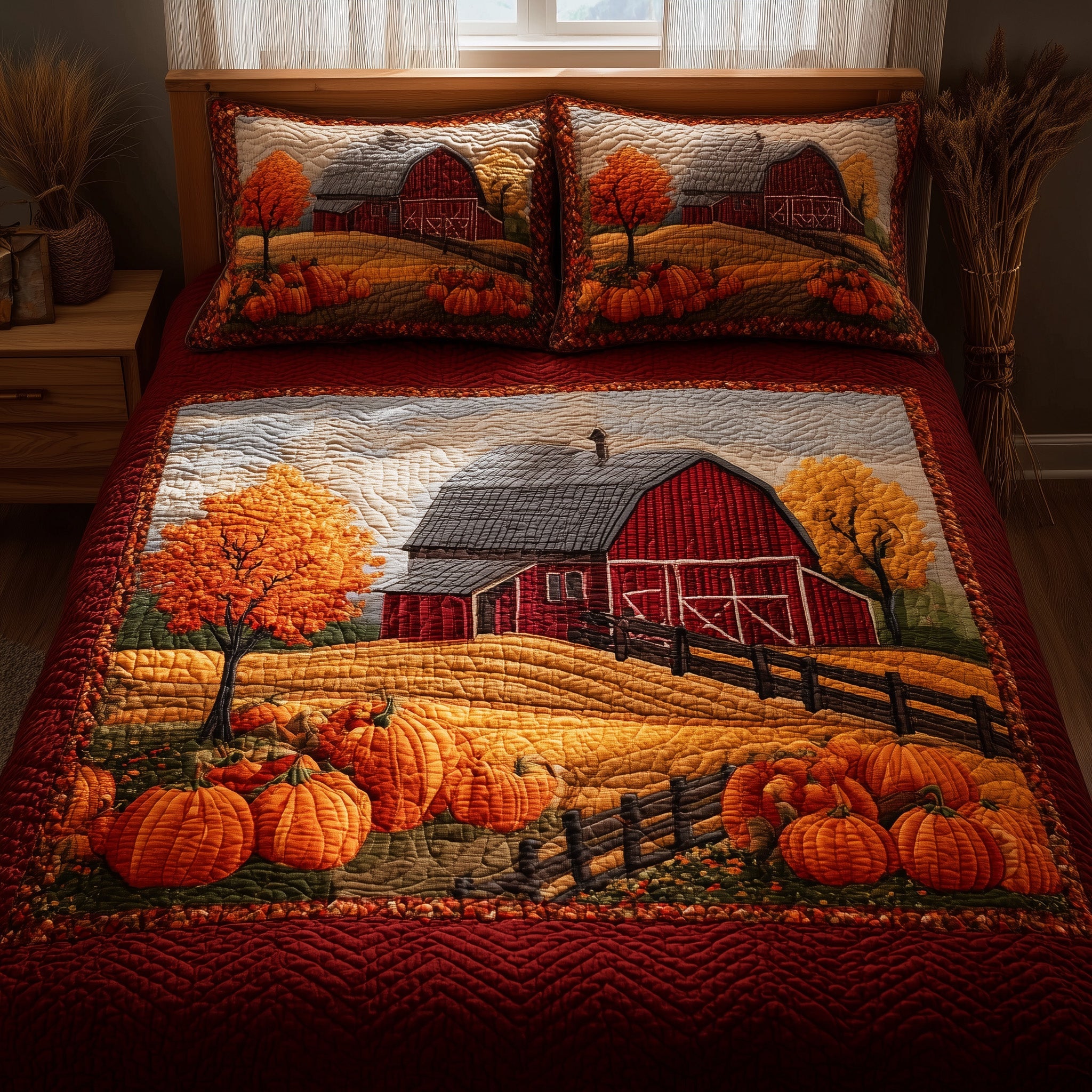 Pumpkin Barn Quilted Bedding Set Cotton Sateen